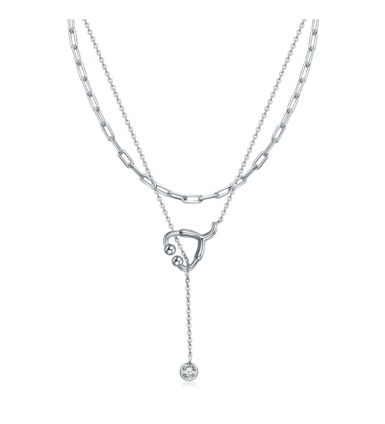 Nurse Stethoscope Necklace | 925 Sterling Silver Choker | Double Layered Doctor Pendant | Medical Student Graduation Gift - Buy Online on GoSupps.com