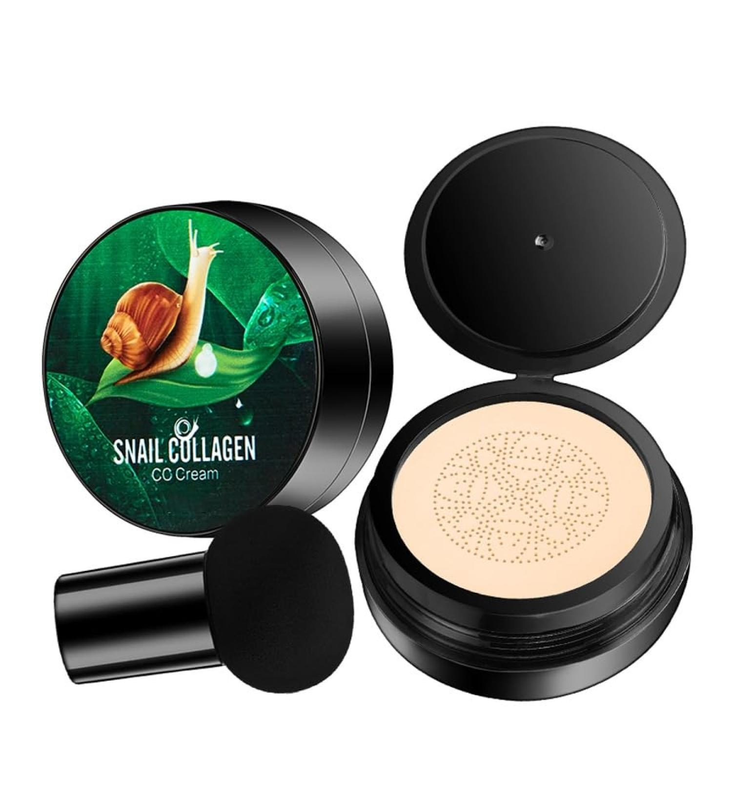 Nouvelle formule am lior e de la cr me CC au collag ne d'escargot Fond de teint cushion l' ponge champignon Cr me correctrice pour le visage Maquillage hydratant et longue tenue #1 Lvory - Buy Online on GoSupps.com