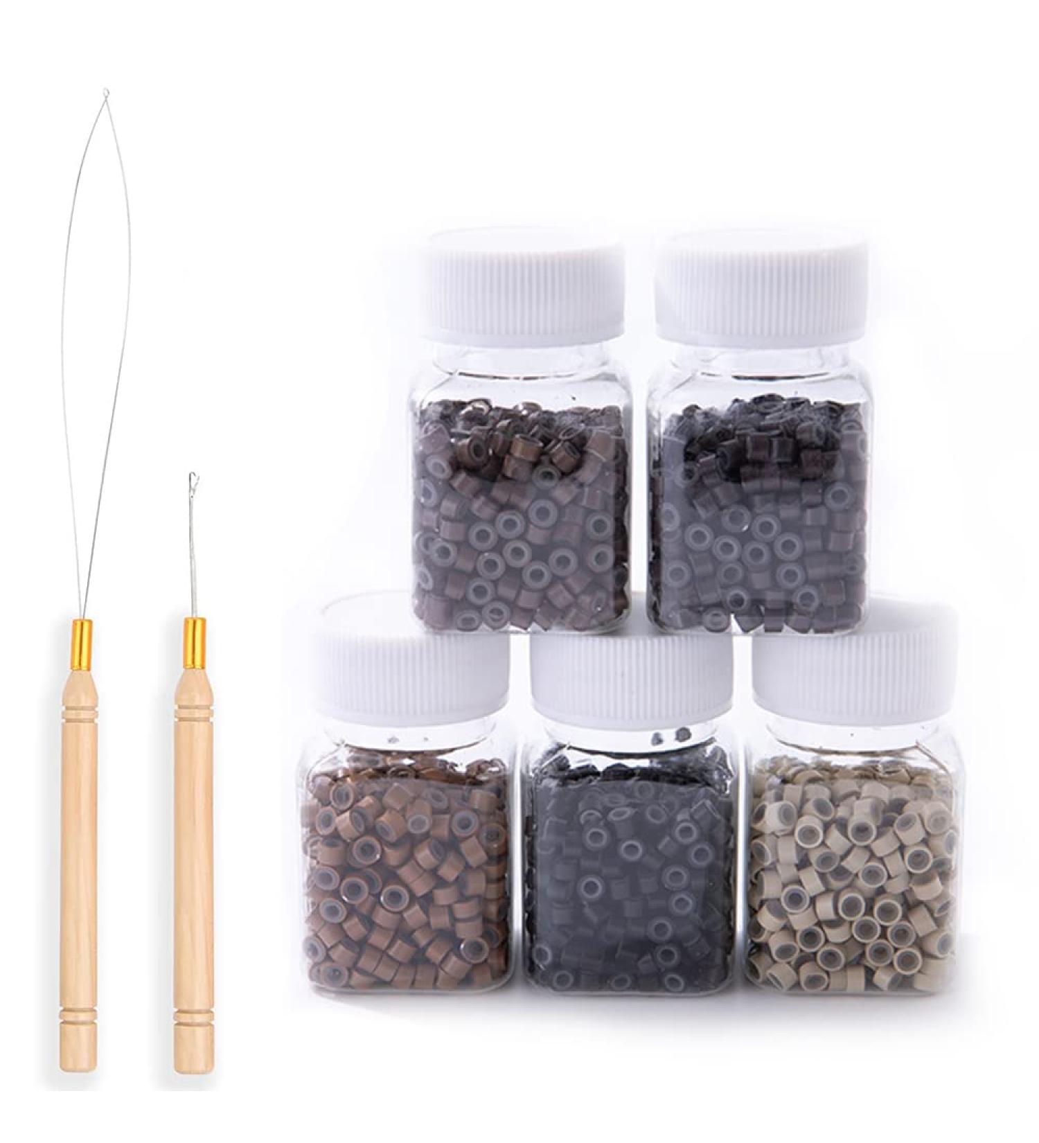 2500Pcs 5.0mm Silicone Lined Micro Rings for Hair Extensions - 5 Colors | Silicone Micro Links Beads with Pulling Hook and Needle - Buy Online on GoSupps.com