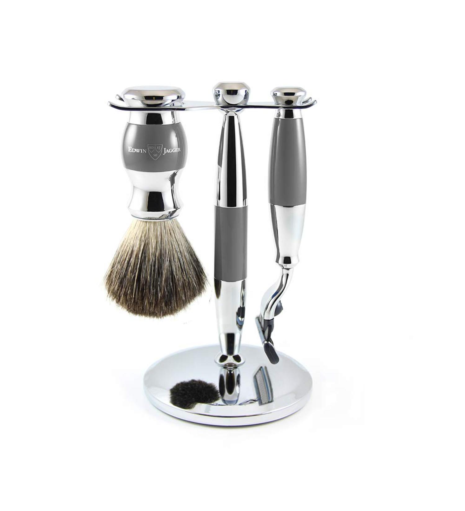 Edwin Jagger Grey Diffusion 36 Series Shaving Set | Pure Badger Hair Brush for Mach3 Blades - International Shipping Available - Buy Online on GoSupps.com