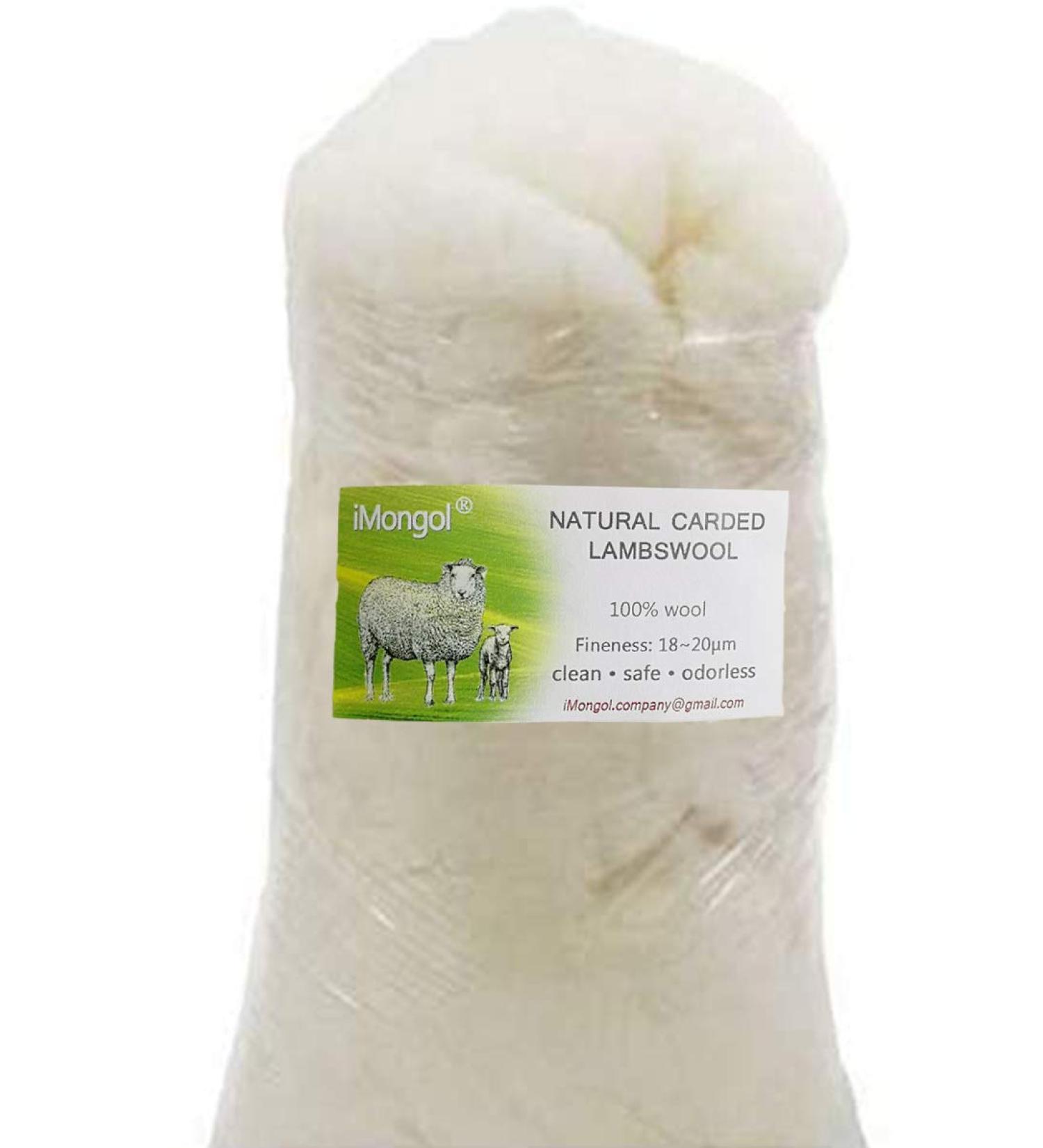 iMongol Carded Lambs Wool Stuffing Batting for Needle Felting, Knitted Toys, Crafts - Fine, Clean and Natural White - 3.6oz/100grams - Buy Online on GoSupps.com