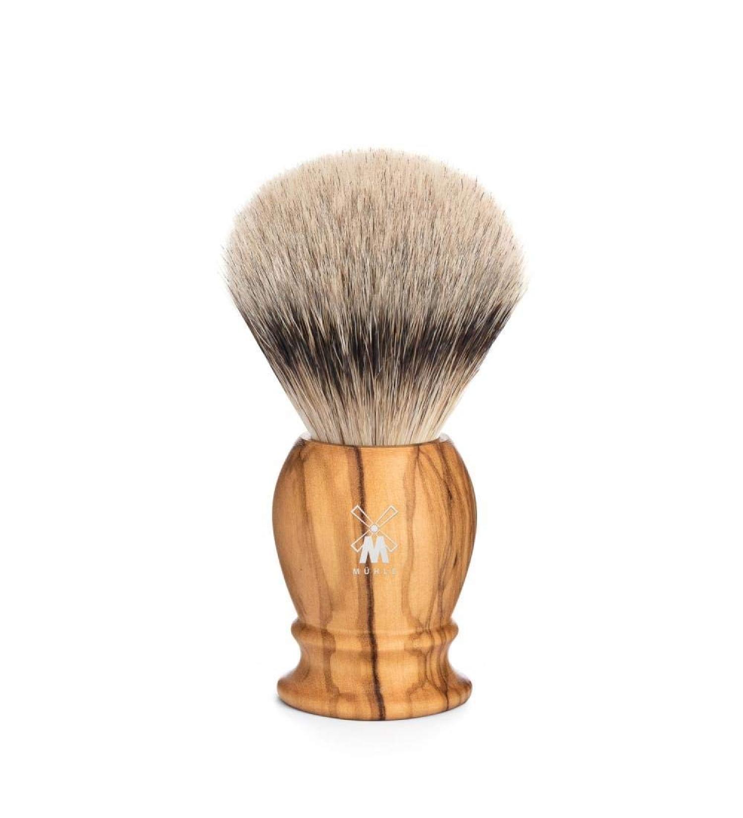 M hle Classic razor brush - Rasur brush with Silberspitz -Dachszupf - Medium - Handing made of elegant olive wood - Handicrafts medium olive wood
