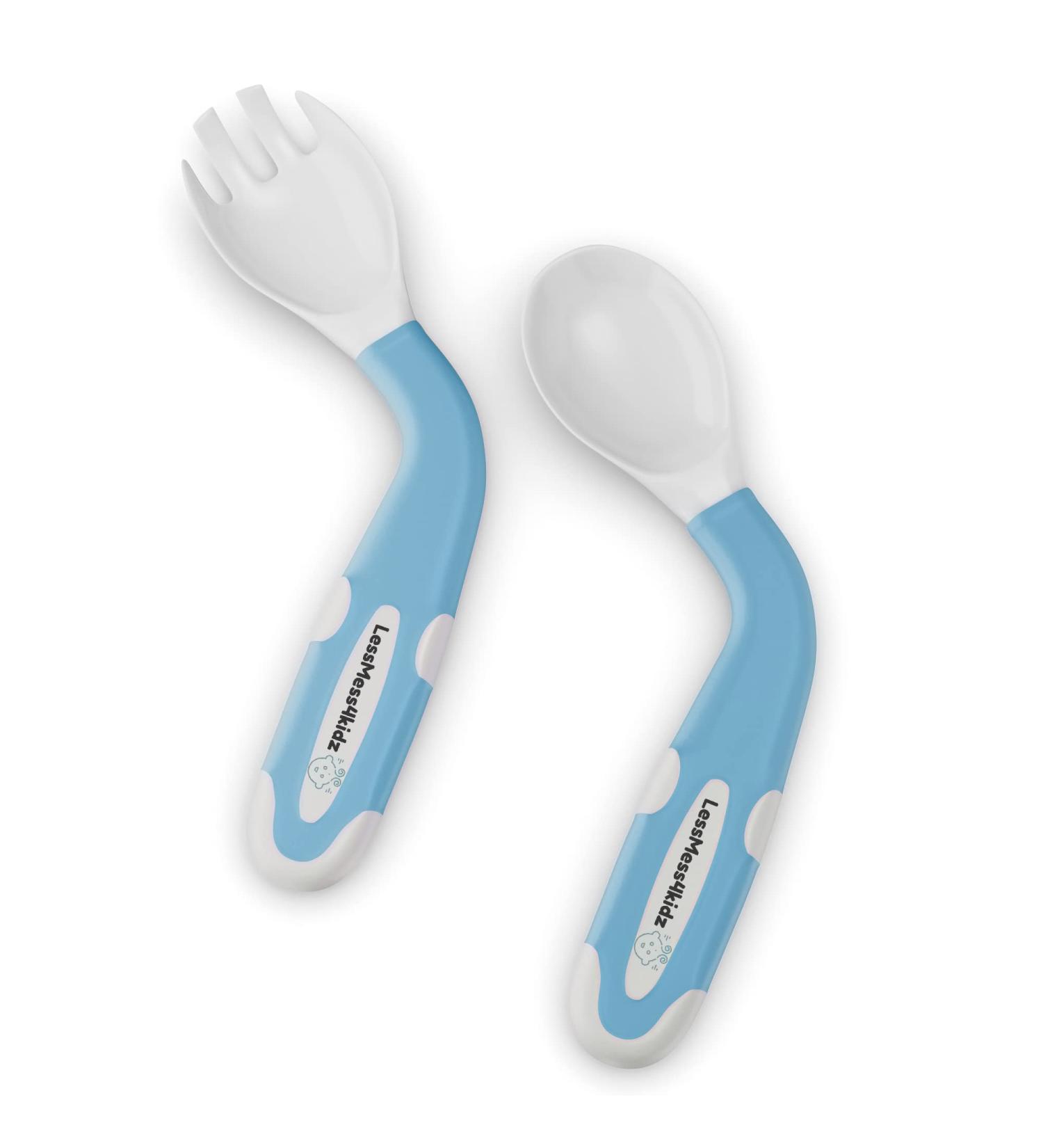 LessMess4Kidz Silicone Baby Fork and Spoon Set (1 Set of Blue) Toddler Utensils BPA Free. Bendable Self Feeding 2 Colors 100% Food Grade Baby Feeding Spoon and Toddler Fork Great for Snacks. - Buy Online on GoSupps.com