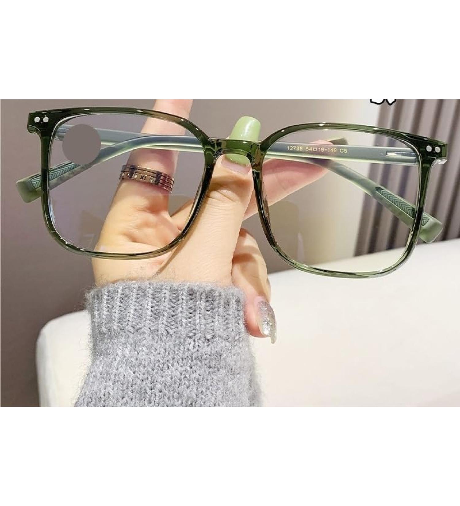Buy TR Square Large Frame Anti-Blue Light Eyeglasses | Lightweight Clear Vision Reading Glasses in Green | +350 Prescription - Buy Online on GoSupps.com