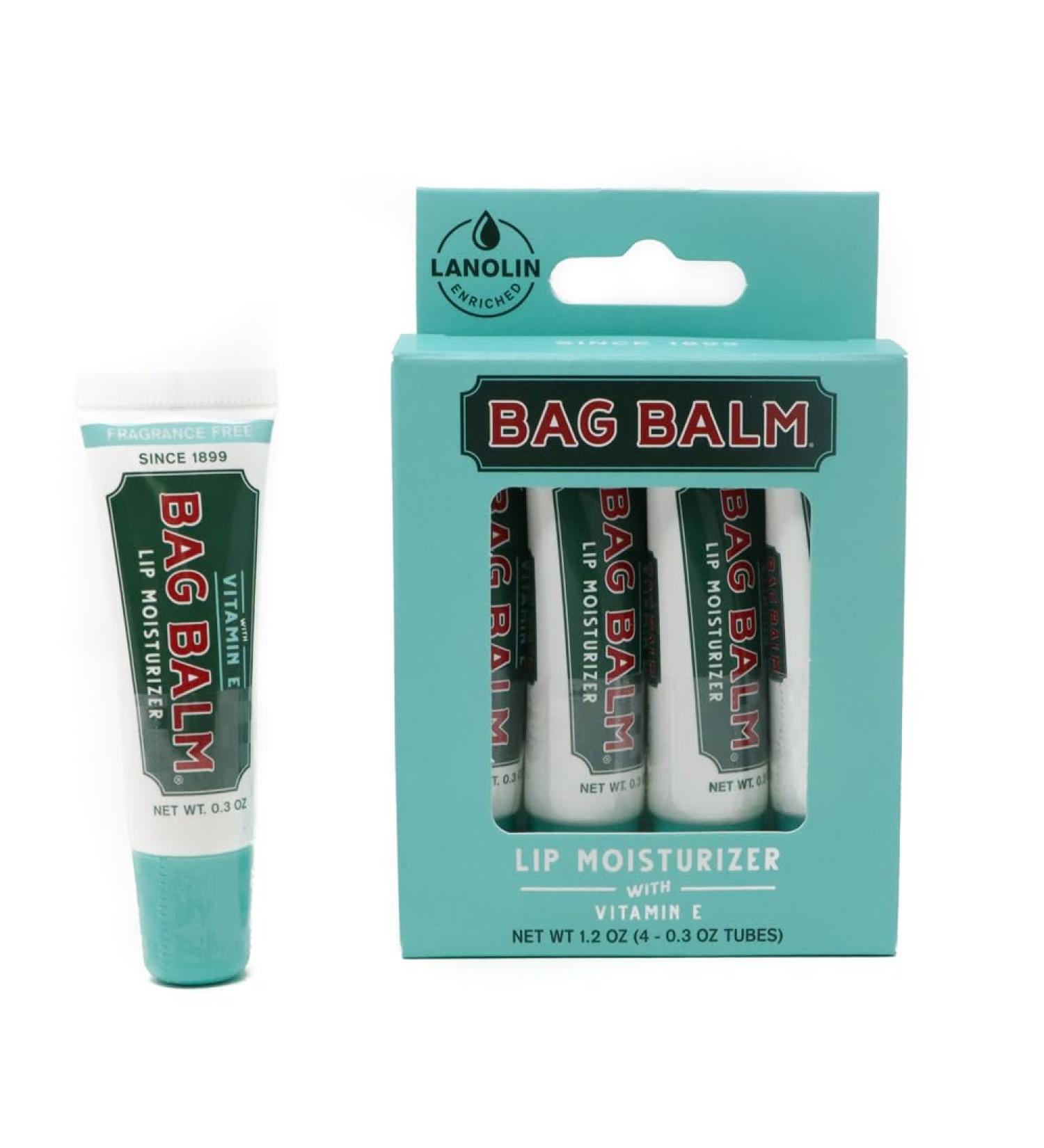 Vermont's Original Bag Balm Fragrance-Free Lip Balm with Vitamin E | Pack of 4 (0.3oz Tubes) - Hydrating & Soothing Lip Care for All Skin Types | International Shipping Available - Buy Online on GoSupps.com