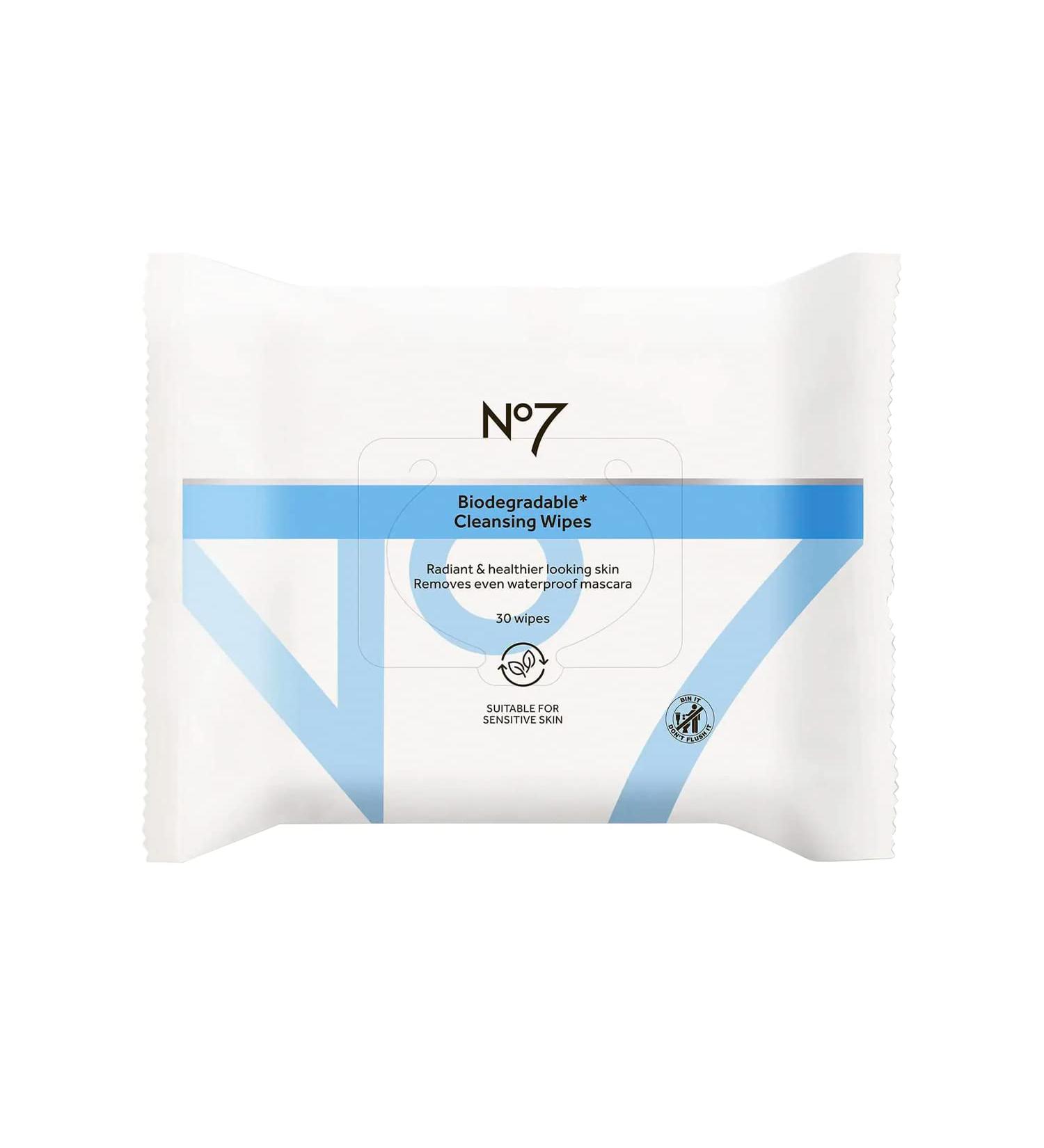 No7 Biodegradable Cleansing Wipes - Waterproof Makeup Remover with Vitamin B5 and Witch Hazel - 60 Wipes Dual Pack for Radiant Skin - Buy Online on GoSupps.com