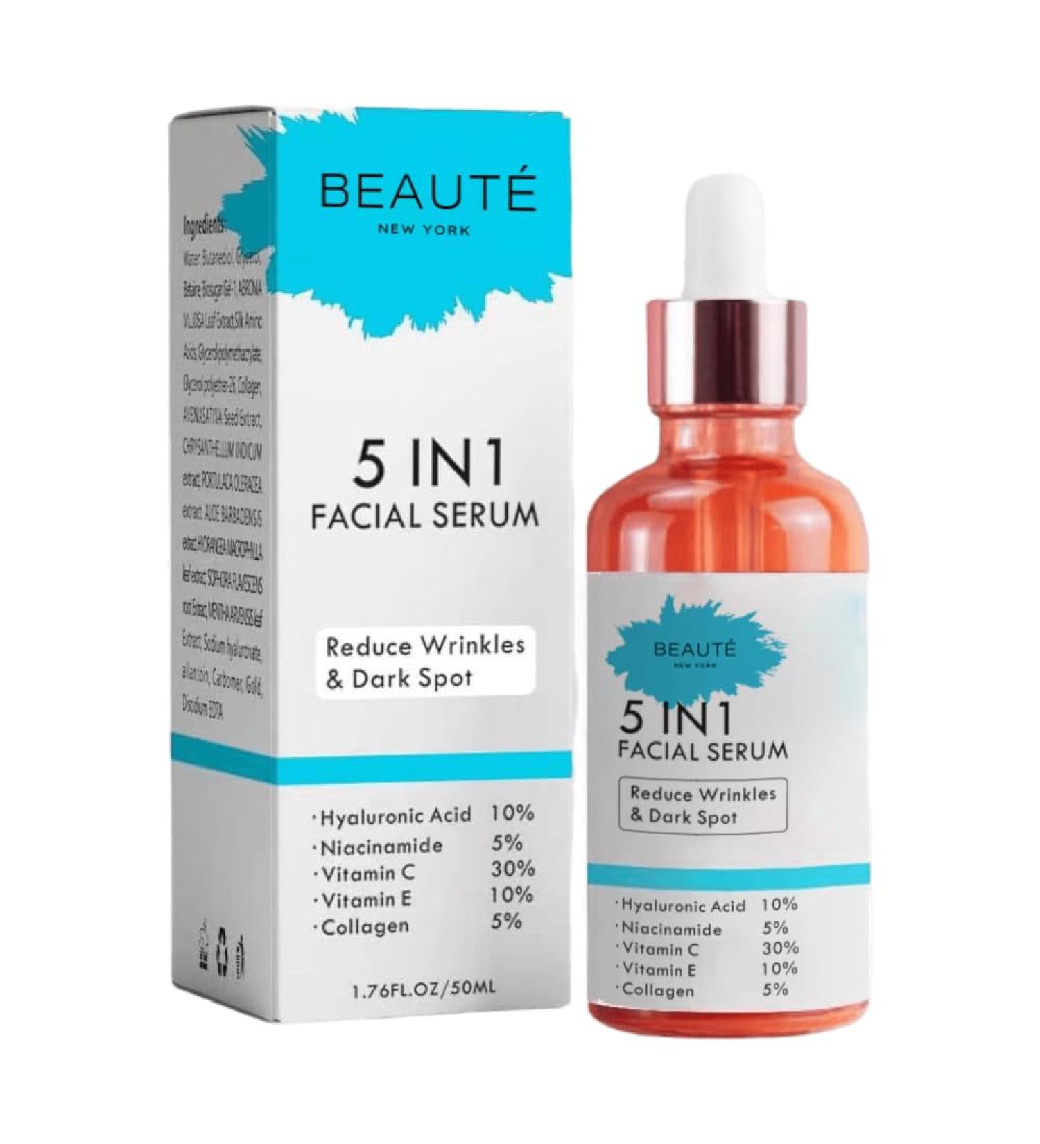 BUY BEAUT Ultimate Skin Rejuvenation 5-in-1 Facial Serum - Hyaluronic Acid Niacinamide Vitamins E & C Collagen & Aloe Vera - 50ml - Cruelty Free - Buy Online on GoSupps.com