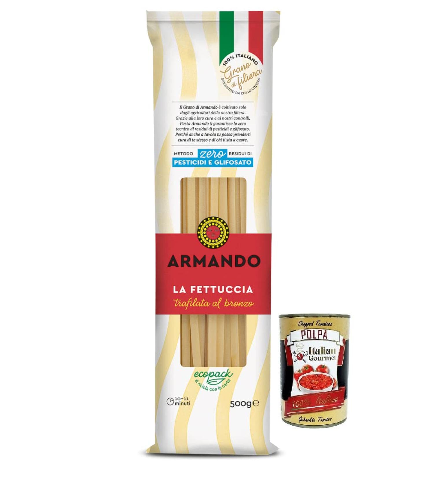  Italian Gourmet E.R. Armando La Fettuccia 100% Italian Pasta 500g + Tomato Pulp Italian Gourmet Tomato Pulp 400g Box - Buy Online on GoSupps.com