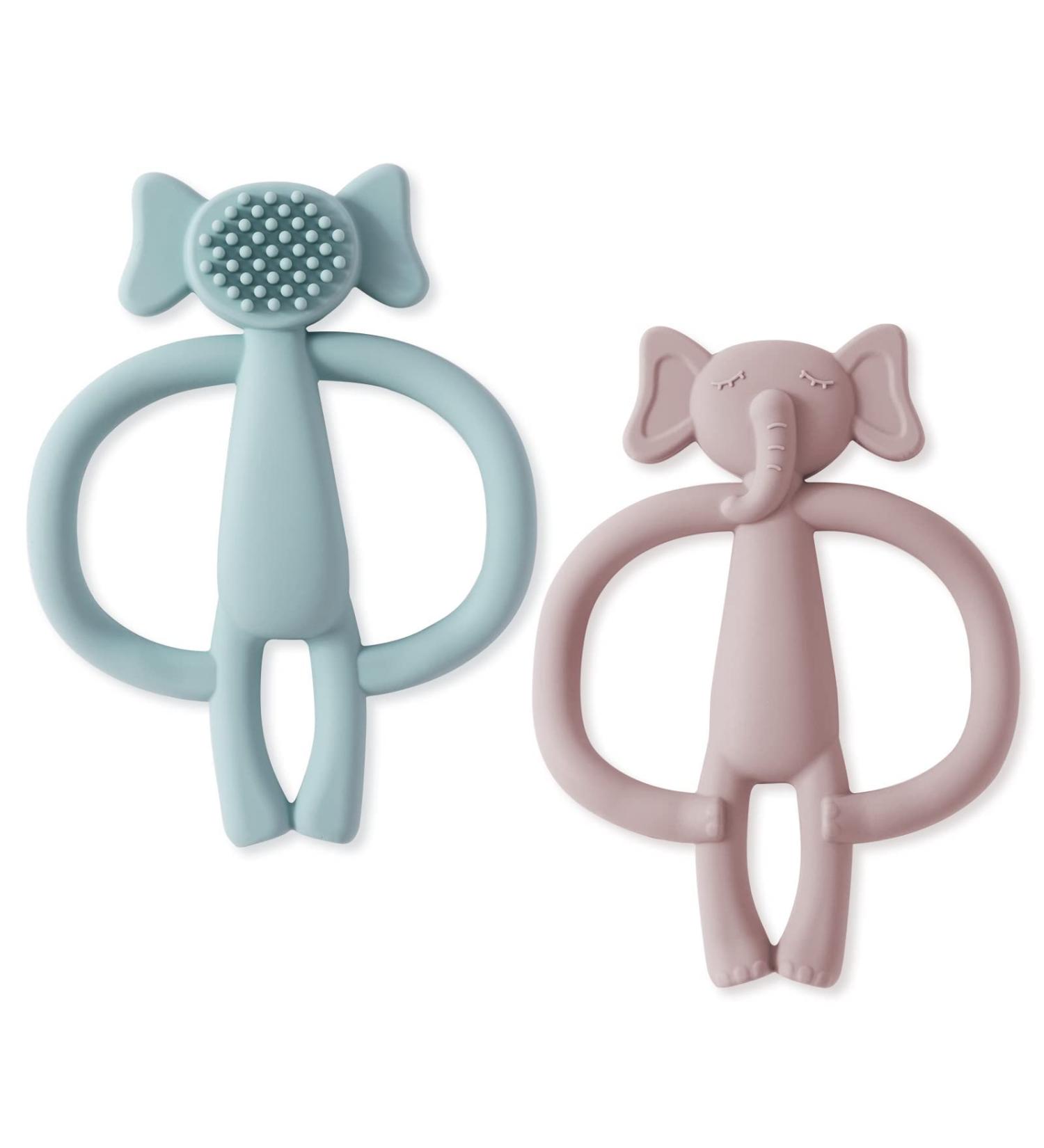 Vicloon Baby Bite Toys - 2 BPA-Free Silicone Elephant Teething Rings for Infants (3+ Months) - Pink & Blue - Stimulating & Massaging Gum Relief - Buy Online on GoSupps.com