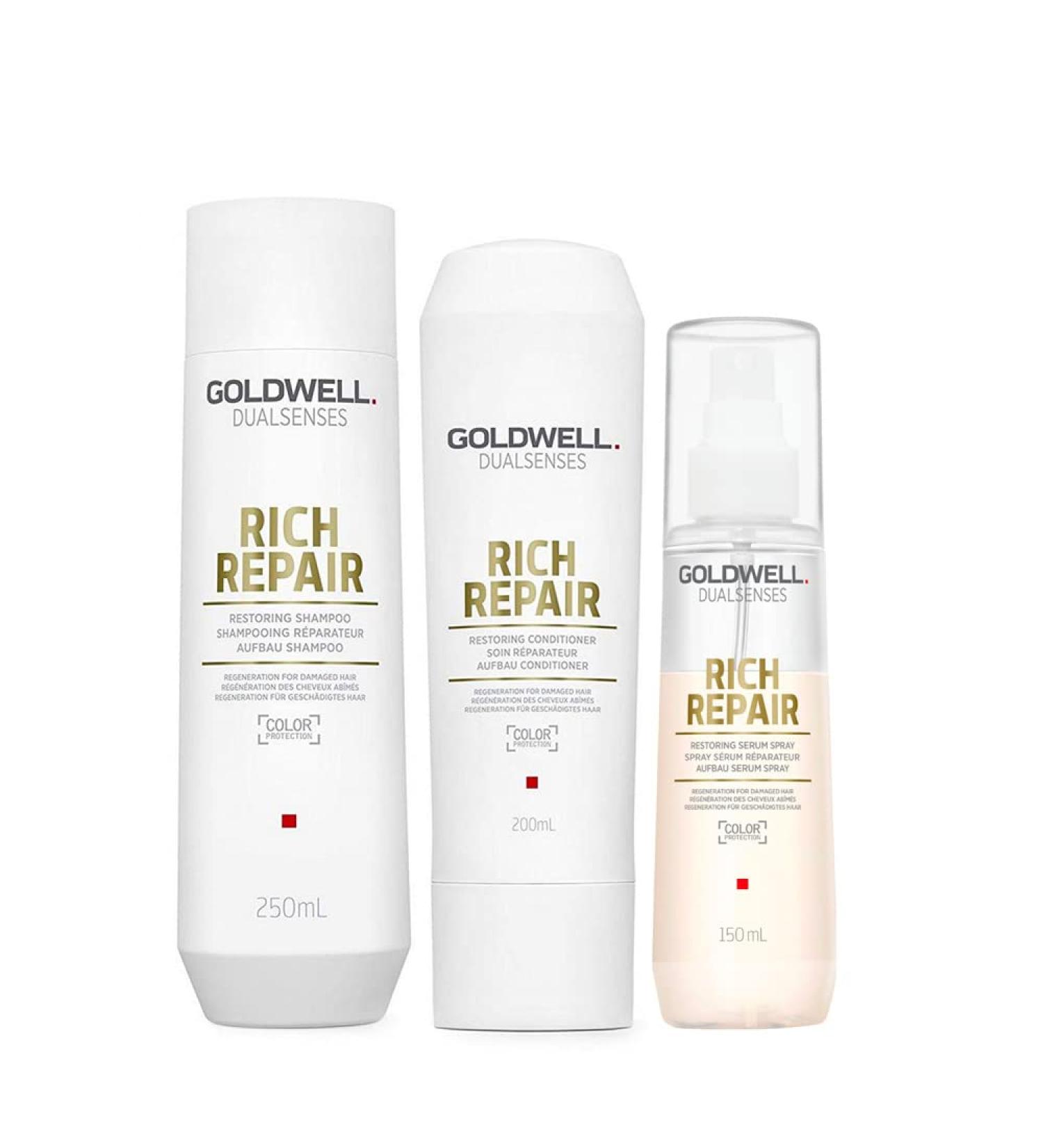 Goldwell Goldwell Dualsenses Rich Repair Restoring Serum Spray 150ml Shampoo 250ml Conditioner 200ml