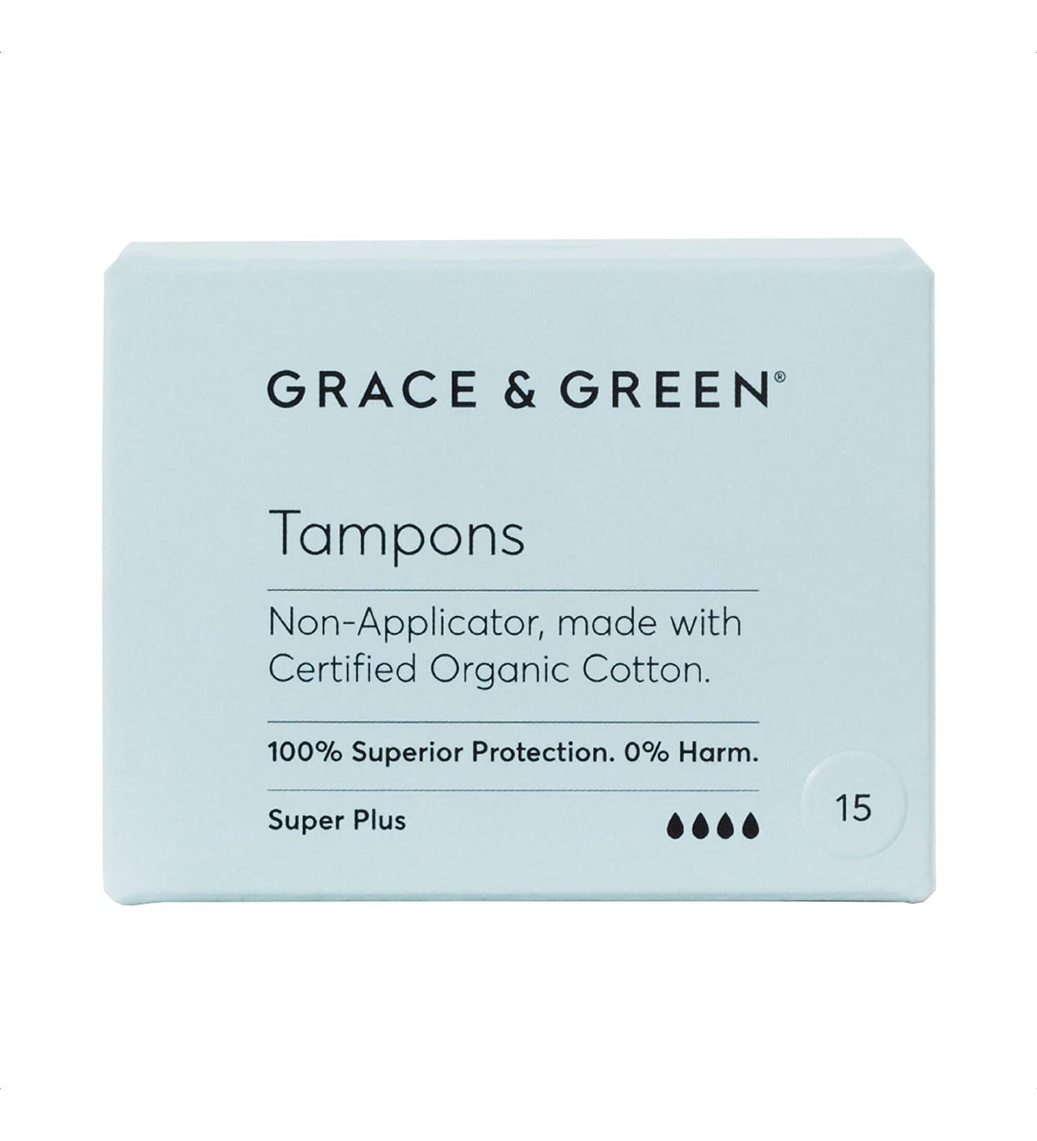 Grace & Green Organic Non-Applicator Super Plus Tampons - 15 Count | Made with Organic Cotton | Plastic-Free - Buy Online on GoSupps.com