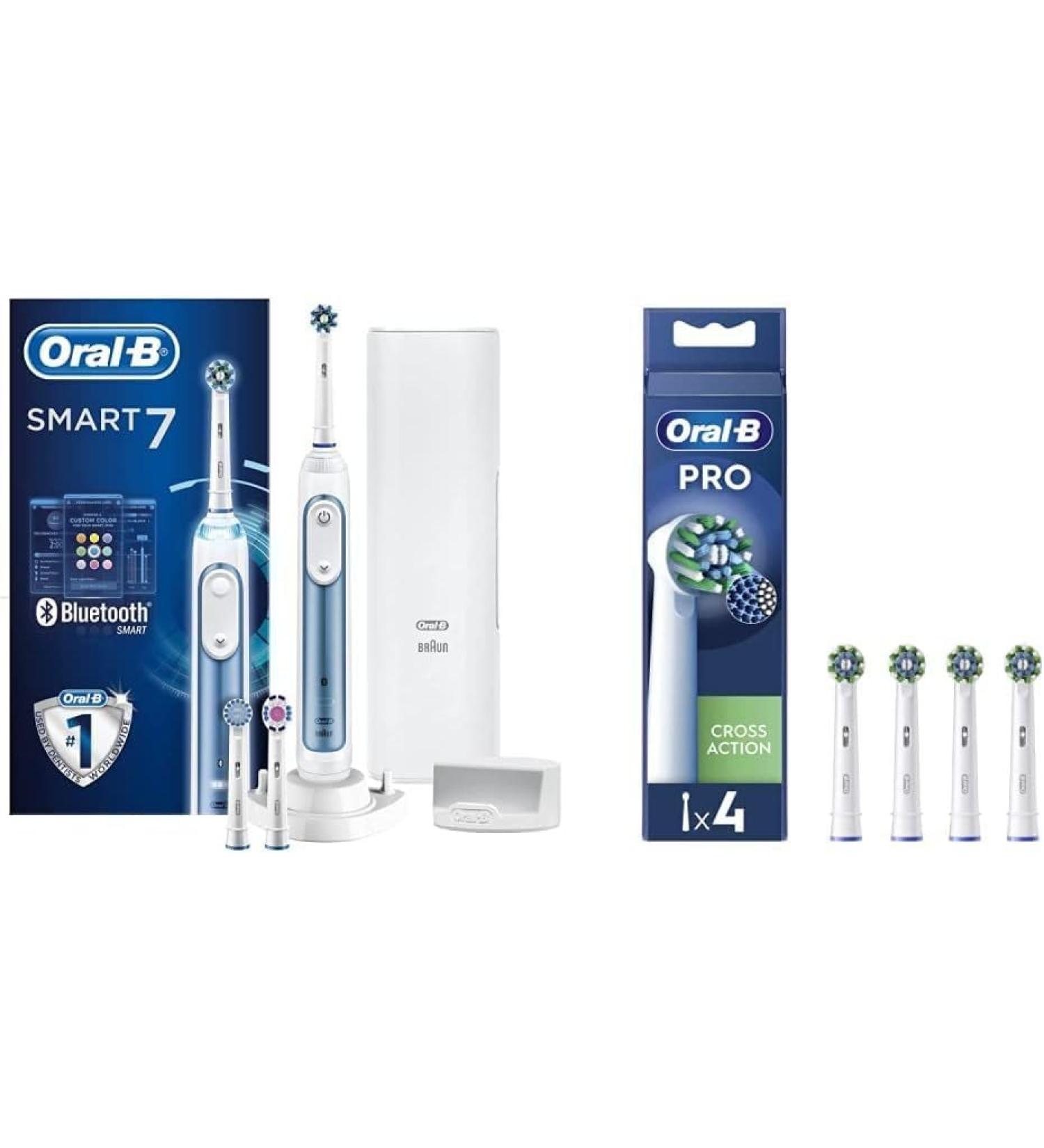 Oral-B Smart 7 7000N Blue Electric Rechargeable Toothbrush and Oral-B Cross Action 4ct + Refills - Buy Online on GoSupps.com