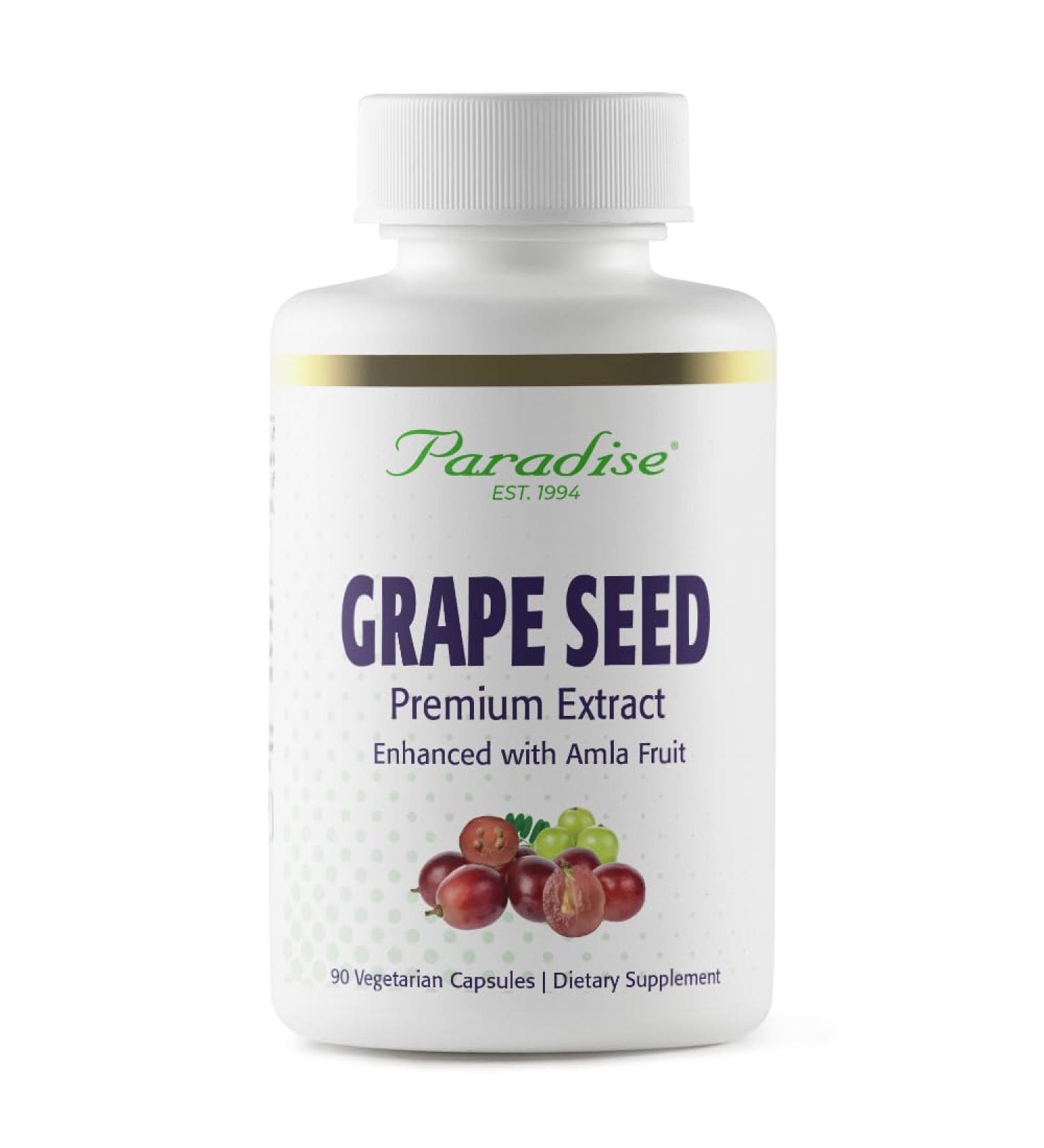 Paradise Herbs Grape Seed Extract, Active Whole Spectrum, Antioxidant, Vegan, Non GMO, Gluten Free, 90 Vegetarian Capsules 90 Count (Pack of 1)