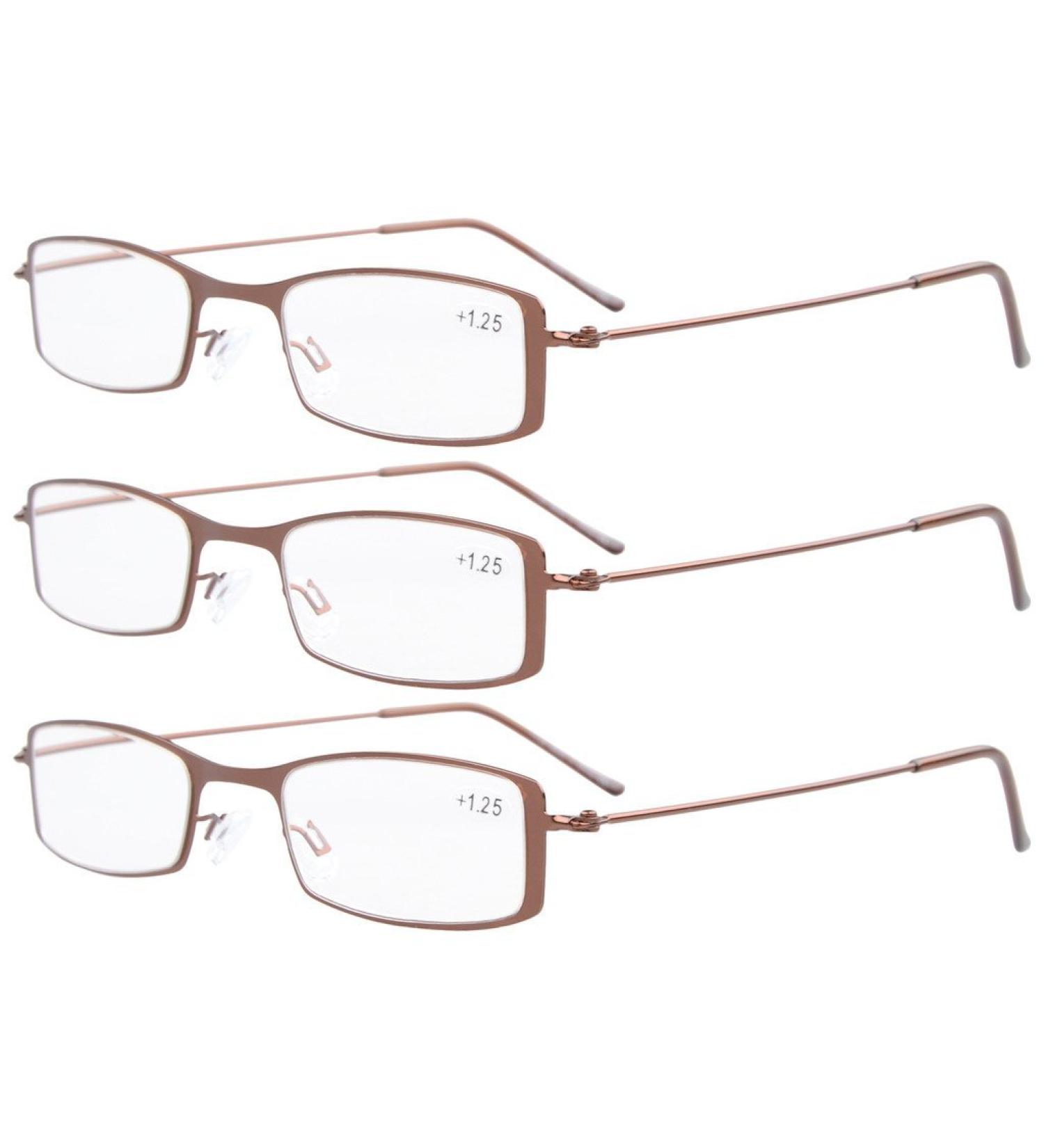 Eyekepper 3 Pcs Stainless Steel Half Eye Reading Glasses +1.50 - Stylish All Brown Frames for Comfortable Reading - Buy Online on GoSupps.com