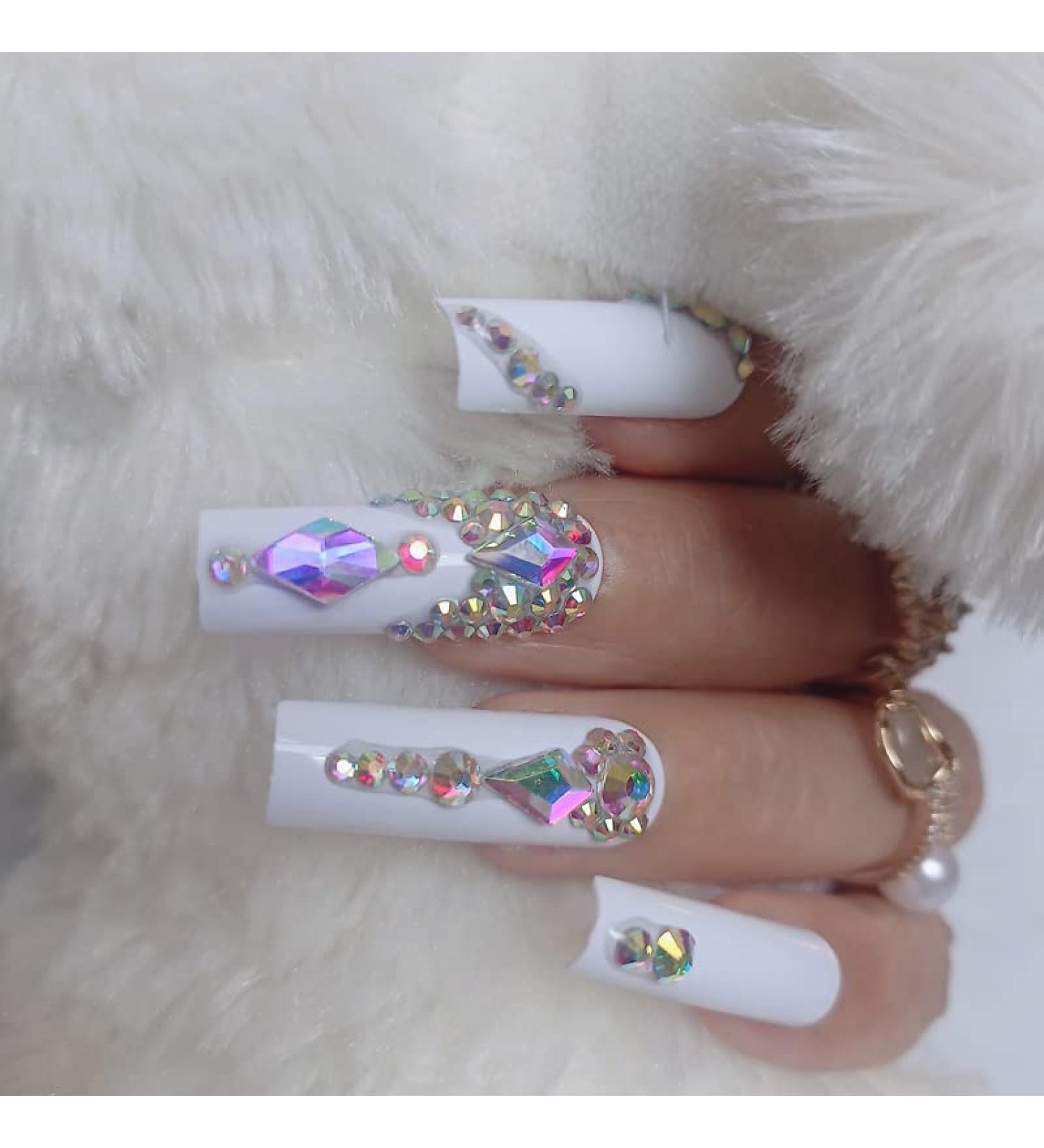 ZYBUXY Luxury Coffin Fake Nails - 24pcs White Press On Nails for Women & Girls | Full Cover Acrylic False Nails - Beach Ready - Buy Online on GoSupps.com