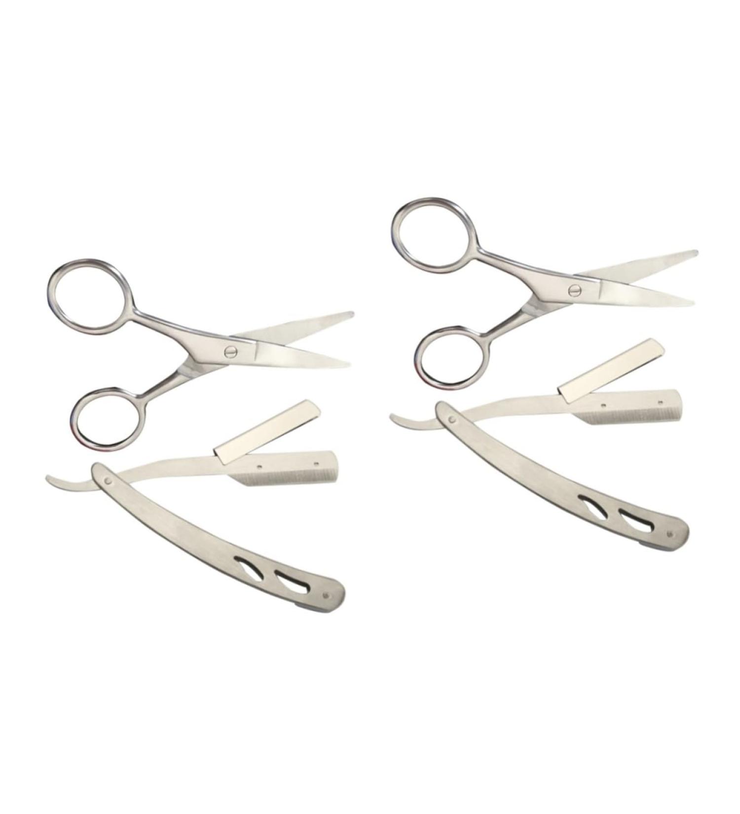 JECOMPRIS 4pcs Stainless Steel Hairdressing Razors & Eyebrow Trimming Scissors Set - Perfect for Precision Grooming - Buy Online on GoSupps.com