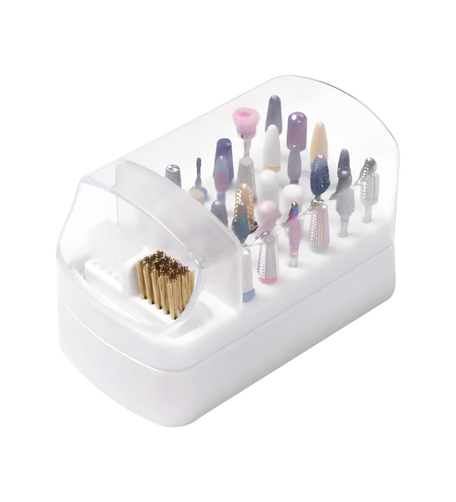 Nail Drill Bit Holder - 2 in 1 Nail Drill Bit Set & Holder | Nail Drill Stand with Non-Slip Base Anti-Splash Design for Home Salon - Buy Online on GoSupps.com