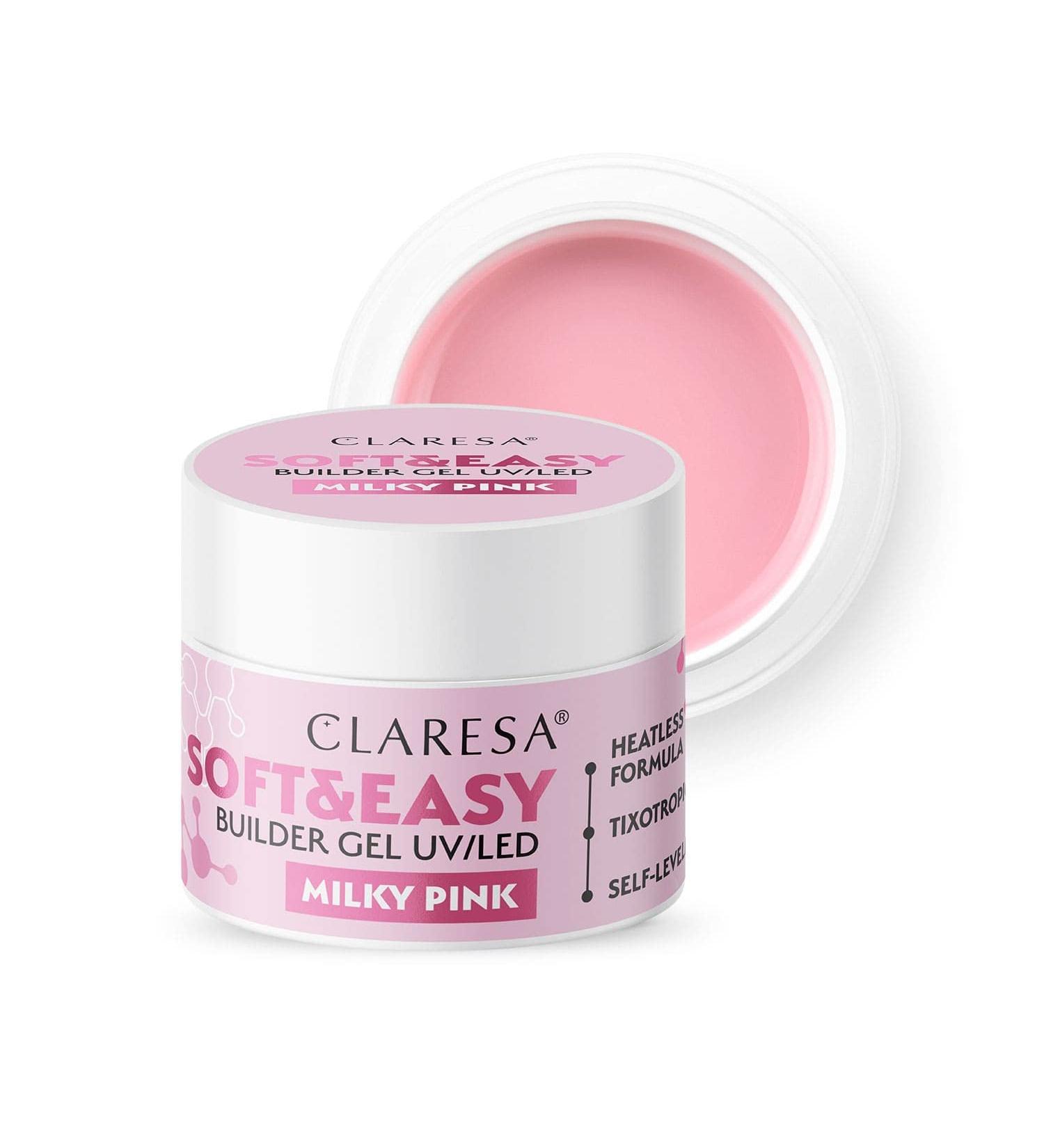  CLARESA Claresa Medium-High Density Tissotropic Builder Gel Self-Levelling Easily Staplable Sticks Perfectly to the Nail Easy to Read Soft and Easy Milky Pink 45g - Buy Online on GoSupps.com
