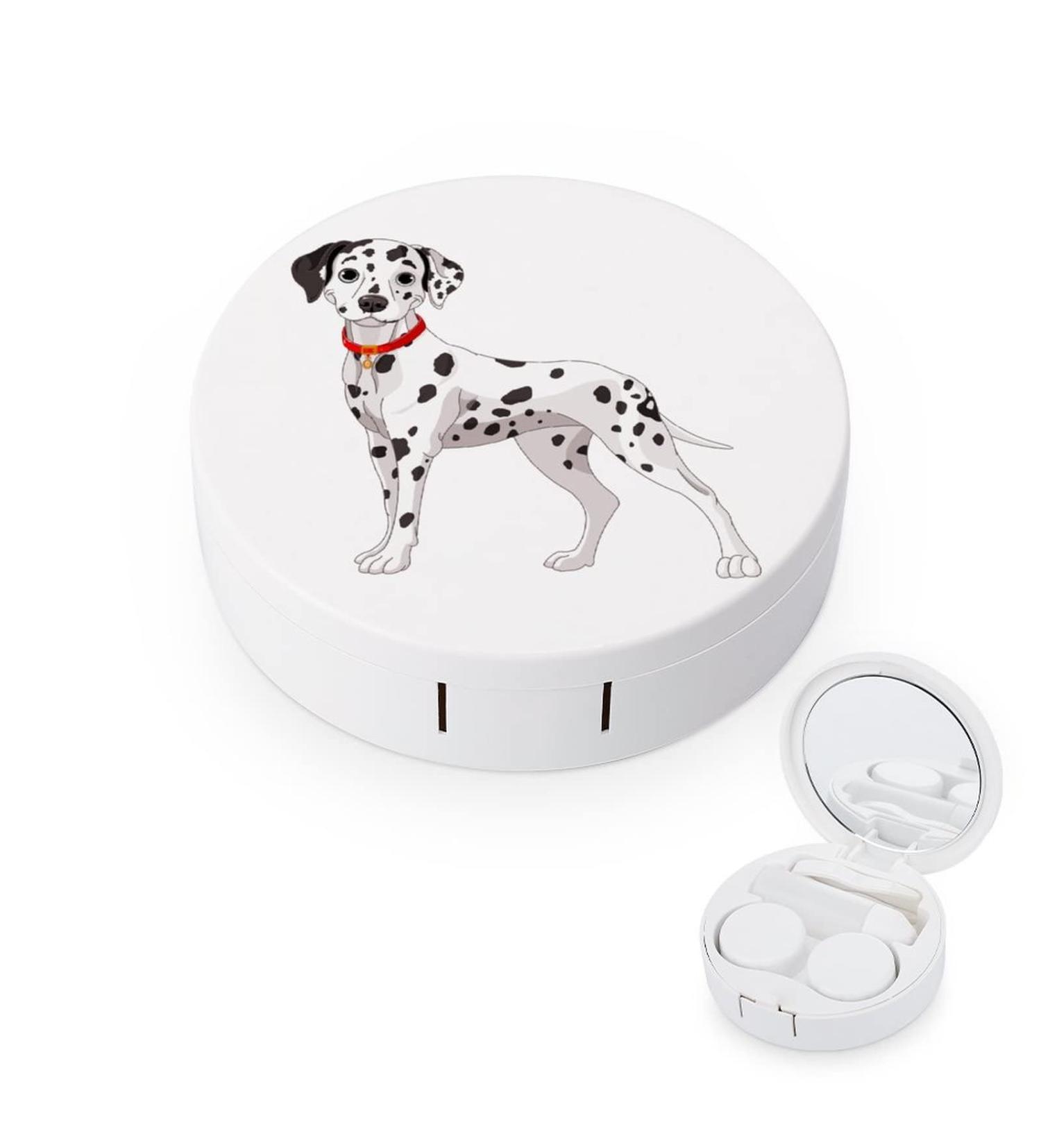 Cute Dalmatian Dog Round Case For Contact Lens Kit Storage Box with Mirror Printed - Buy Online on GoSupps.com