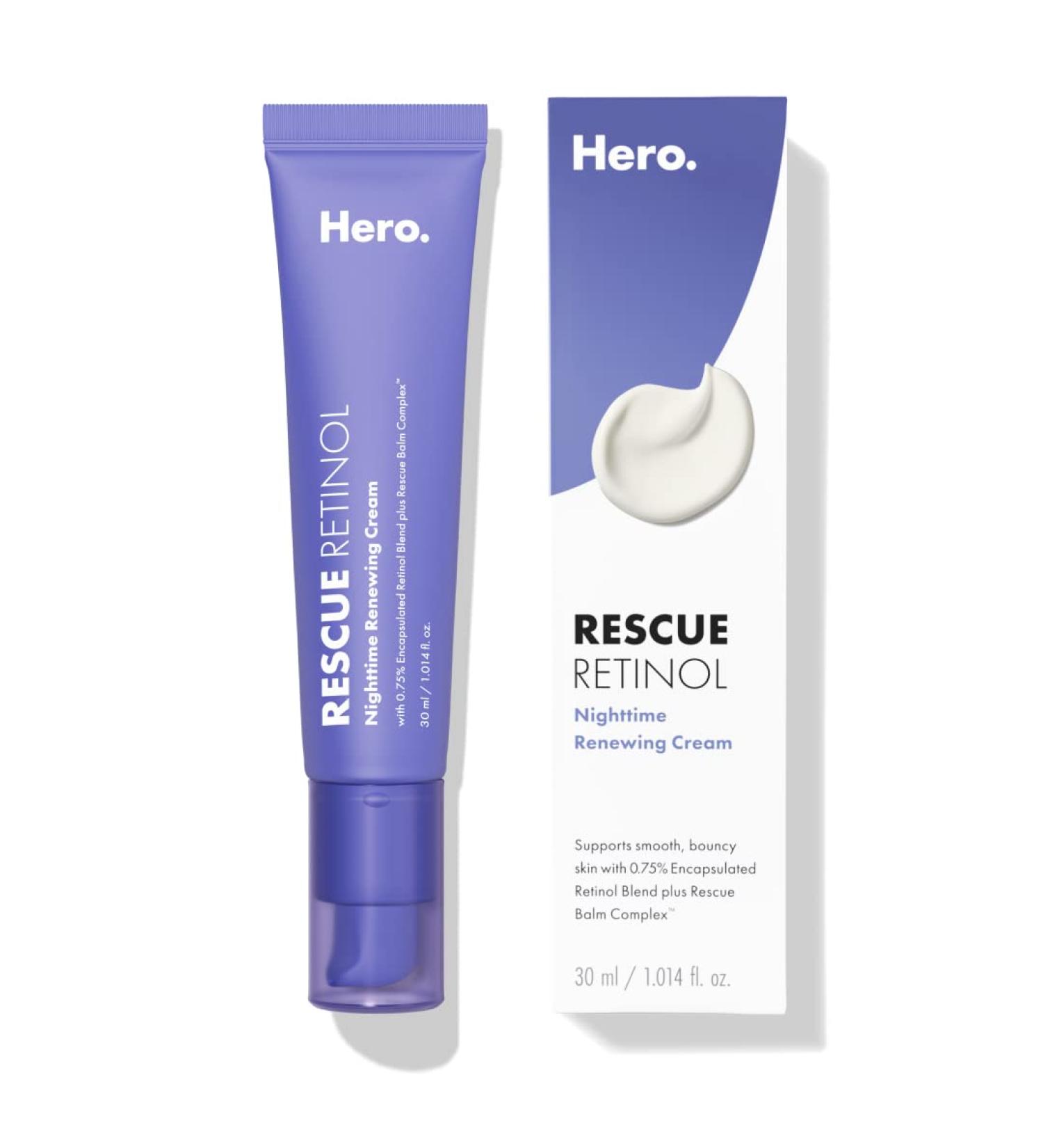 Hero Cosmetics Rescue Retinol Night Cream - Gentle Formula for Uneven Texture & Post-Blemish Marks - Safe for Sensitive Skin (30ml) - Buy Online on GoSupps.com