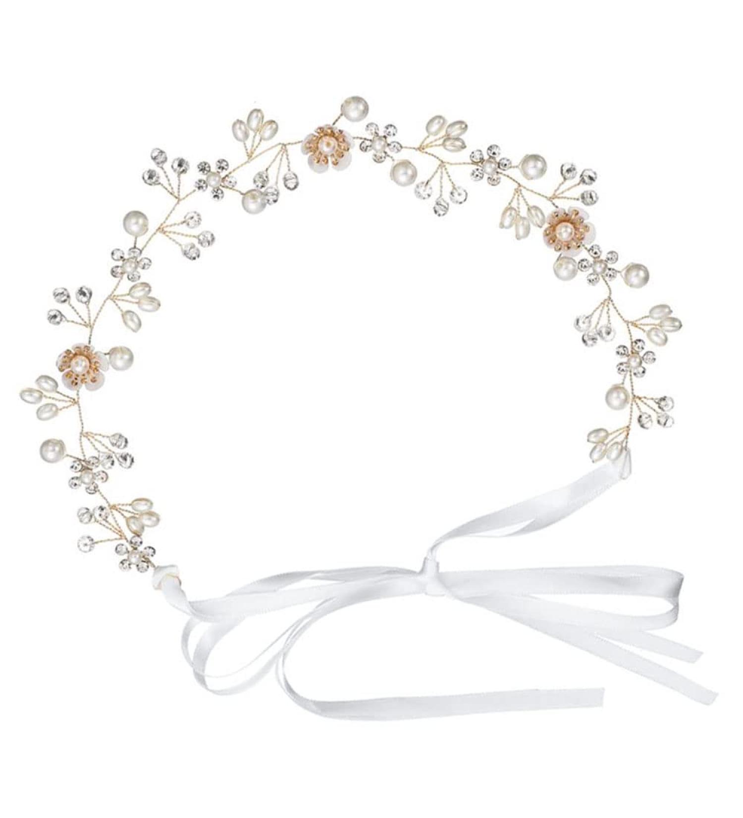 Elegant Flower Bridal Hair Band - Wedding Jewelry with Pearls & Rhinestones - Buy Online on GoSupps.com