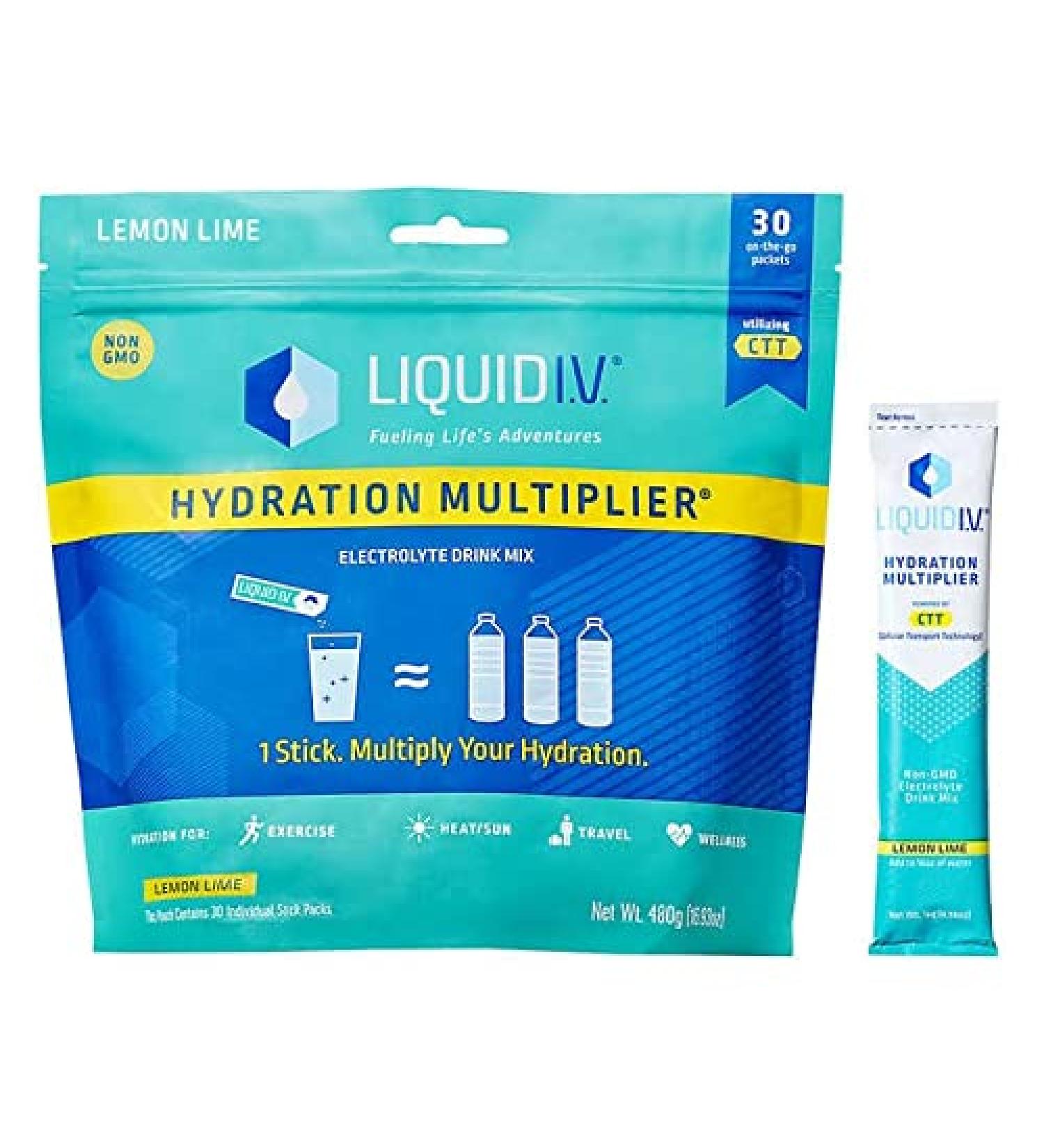 Liquid I.V. Hydration Multiplier, Electrolyte Powder, Easy Open Packets, Supplement Drink Mix - Lemon Line, 30 Individual Serving Stick Packs 30 Count (Pack of 1)