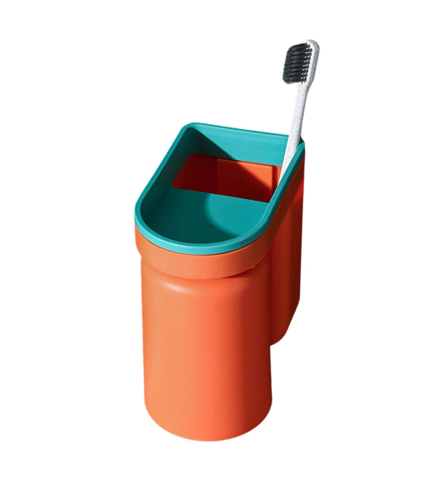 Self-Adhesive Toothbrush Holder & Bathroom Organizer - 2 Orange Cups | Stamp-Free Travel-Friendly Design - Buy Online on GoSupps.com
