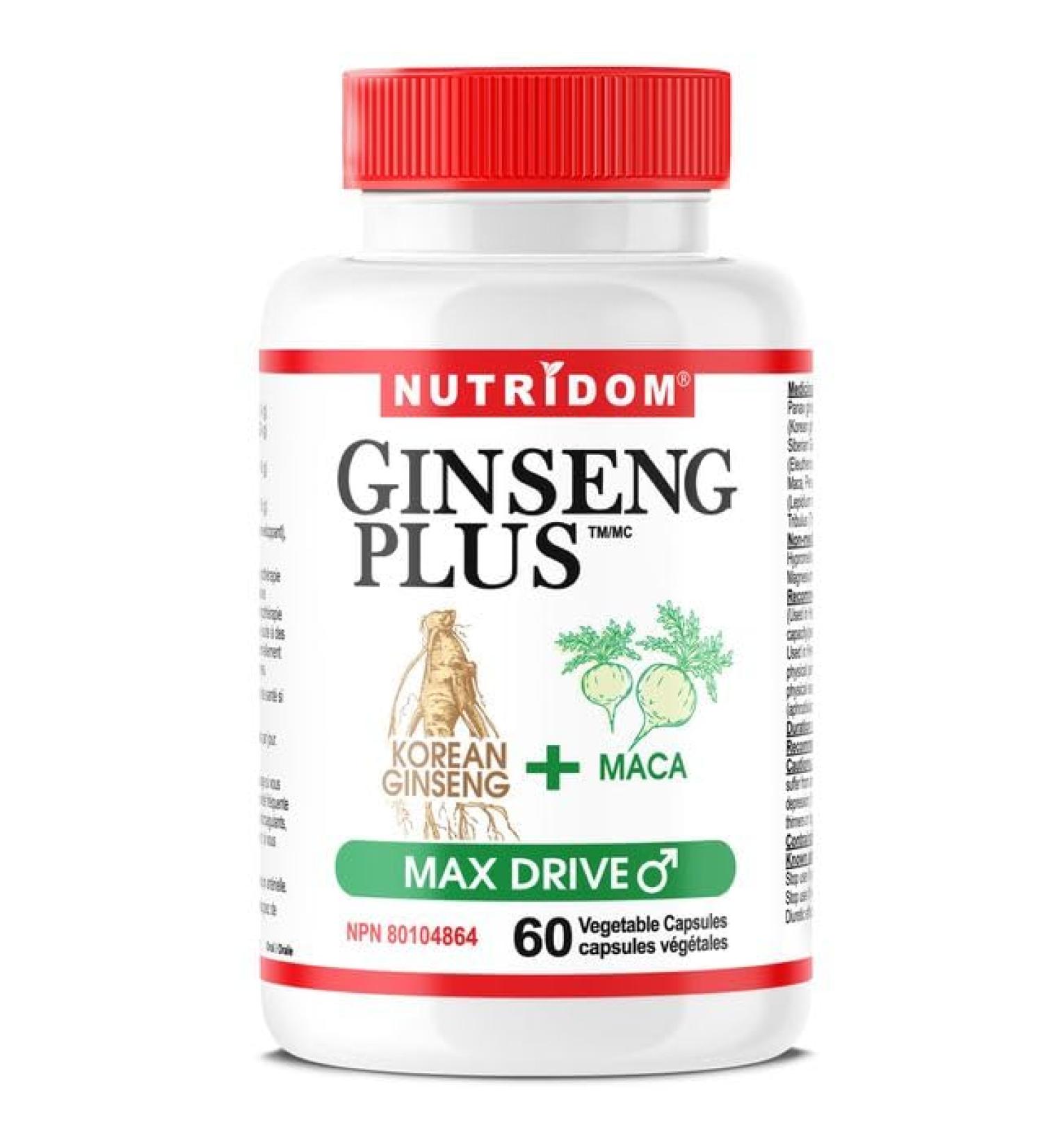 Nutridom Max Drive Supplement - Panax Ginseng Siberian Ginseng Maca Root and Tribulus Terrestris - Non GMO Gluten free - 60 Count - Buy Online on GoSupps.com