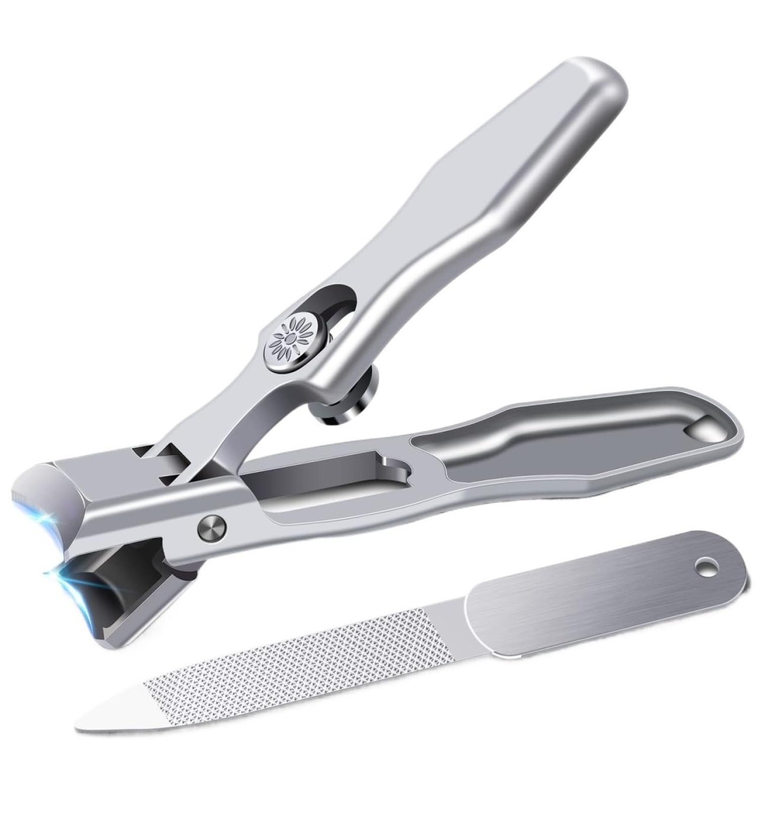 Nail Clippers Professional Extra Large Heavy Duty Wide Jaw Opening No Splash Fingernail Cutters Long Handle with Catcher File - Buy Online on GoSupps.com