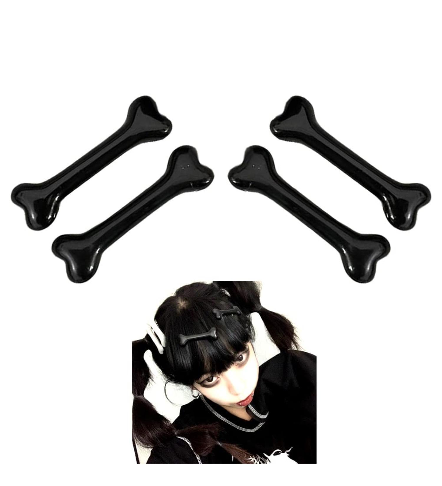 Halloween Hair Accessories: Black Skull Bone Clips for Women & Dogs - 4 Pcs - Buy Online on GoSupps.com