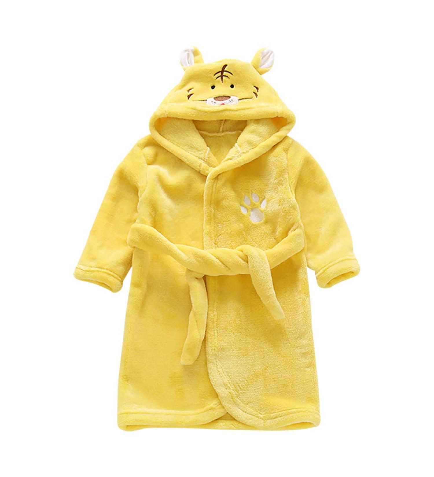Miyanuby baby boy girls bathrobe soft flannel long arm animal hoodie morning mantle nightwear homewear for children baby boy girls gift 3-4 years tiger yellow