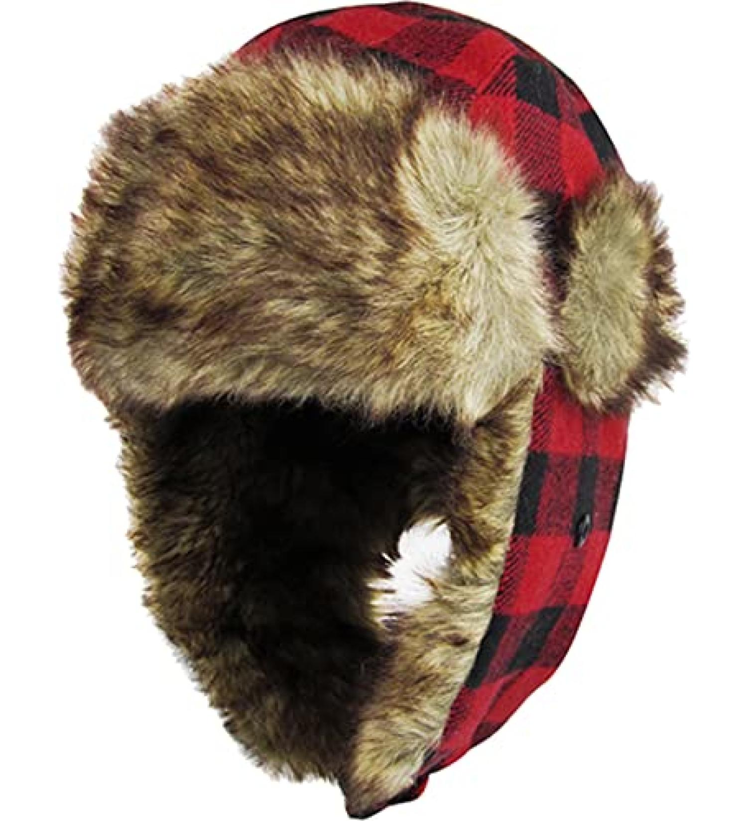 Lumberjack Plaid Aviator Trapper Hat - Red Black - One Size - Buy Online on GoSupps.com