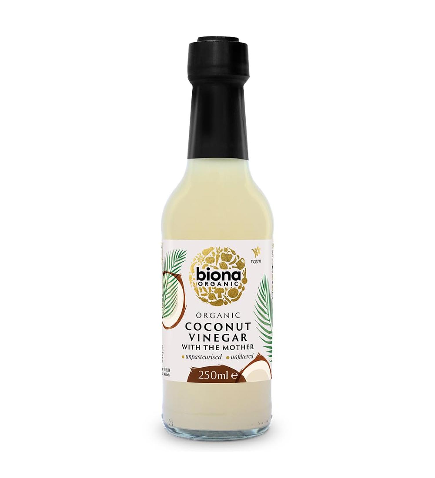 Biona Organic Coconut Vinegar 250ml Pack of 6 - Vinegar With The Mother - Unpasteurised & Unfiltered - Unique Tropical Aroma - For Dressings & Marinades