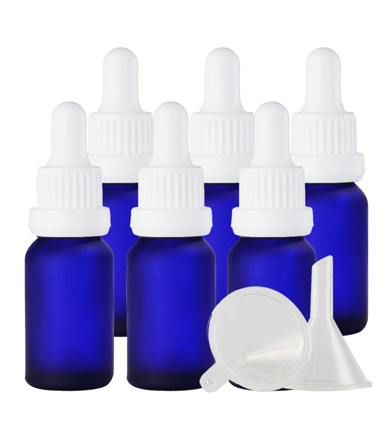 Zeoabsy 6-Pack 15ml Frosted Blue Glass Pipette Bottles for Essential Oils - Empty Drip Bottles with White Lock Rings - Buy Online on GoSupps.com