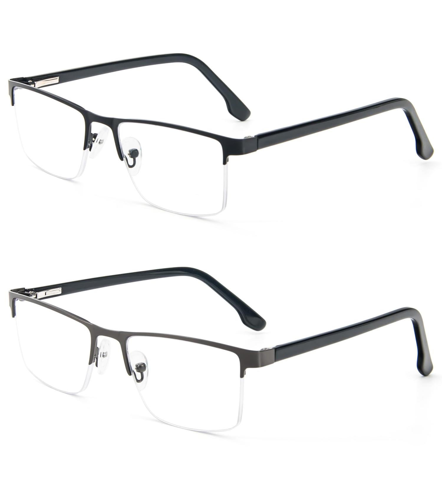 MMOWW 2-Pack Reading Glasses for Men - Blue Light Filter Metal Frames Spring Hinge Black & Gray (1.0x) - Stylish Reading Aids - International Shipping Available - Buy Online on GoSupps.com