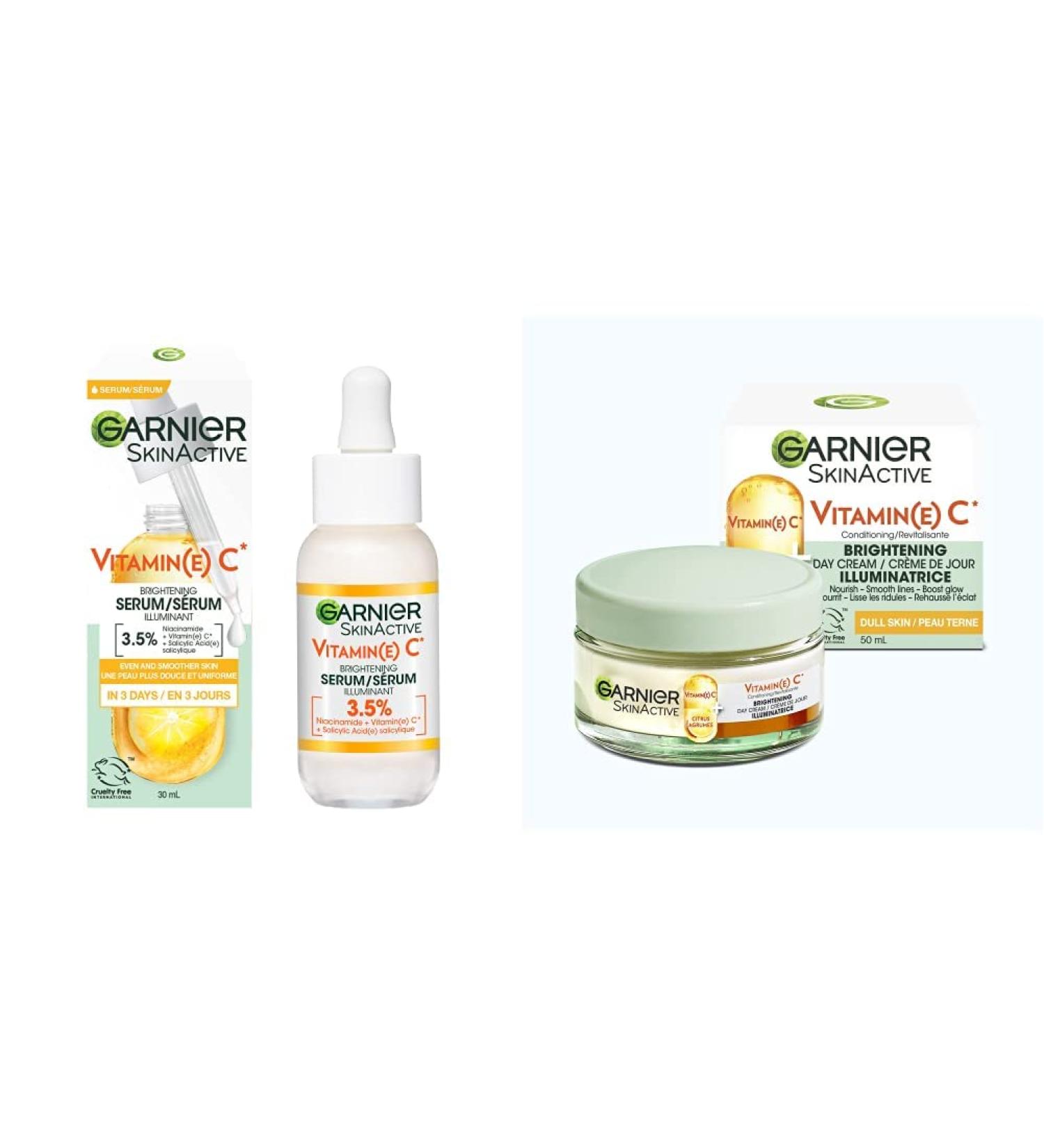 Garnier Vitamin C Serum + Moisturizing Brightening Day Cream Glow Bundle Brightening Serum with Vitamin C Serum + Day Cream - Buy Online on GoSupps.com