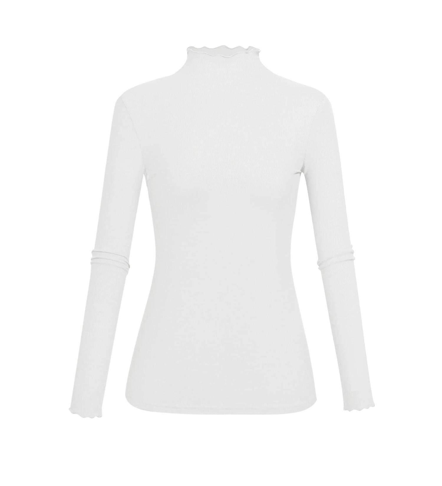 KLOTHO Lightweight Ruffle Mock Neck Top - Ribbed Lettuce Trim Soft Base Layer - A-white - Large/X-Large - Buy Online on GoSupps.com