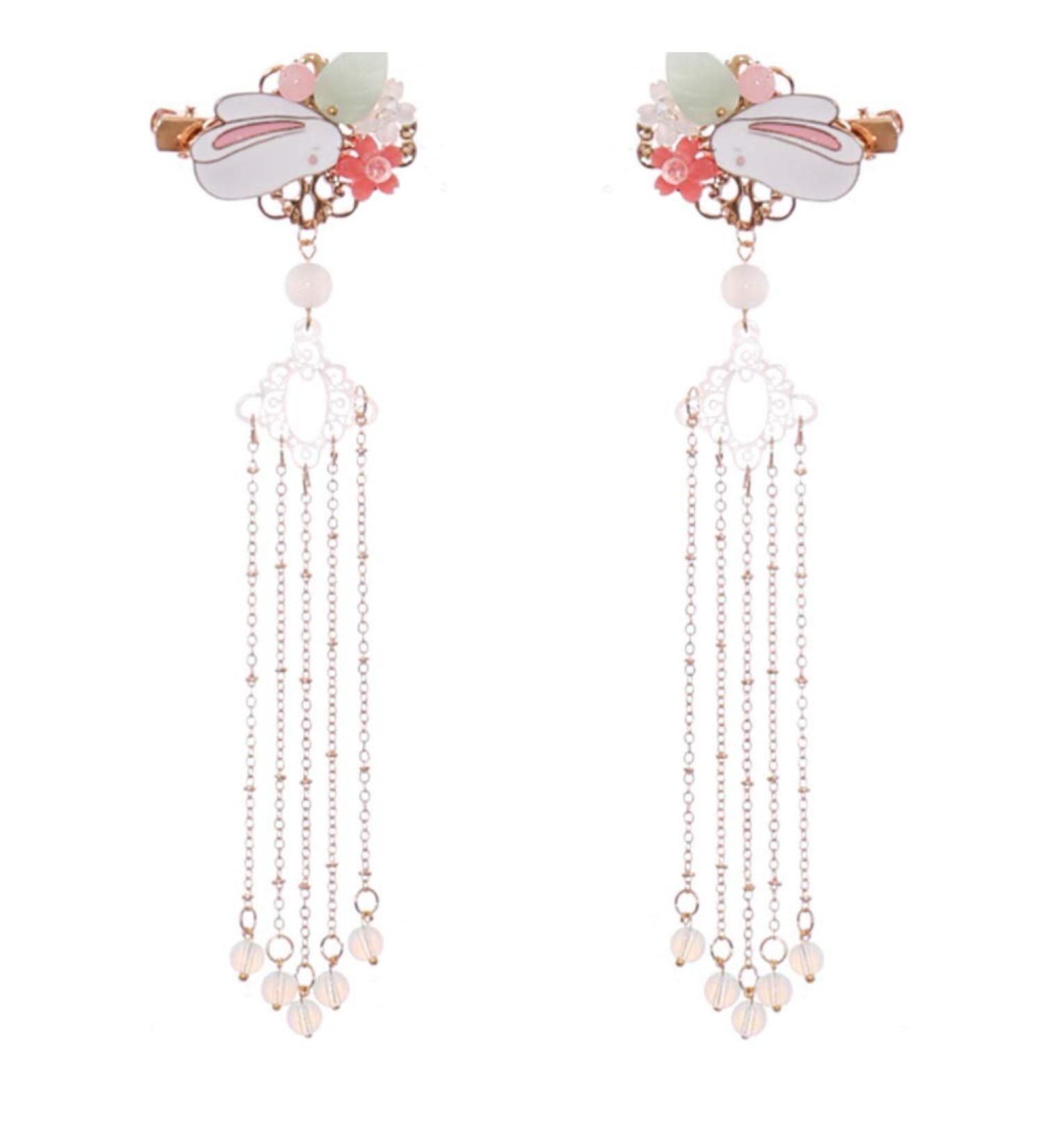 Lurrose 2 Pieces Chinese Tassel Hairpins - Crystal Rabbit Bridal Accessories for Weddings Women & Girls - Buy Online on GoSupps.com