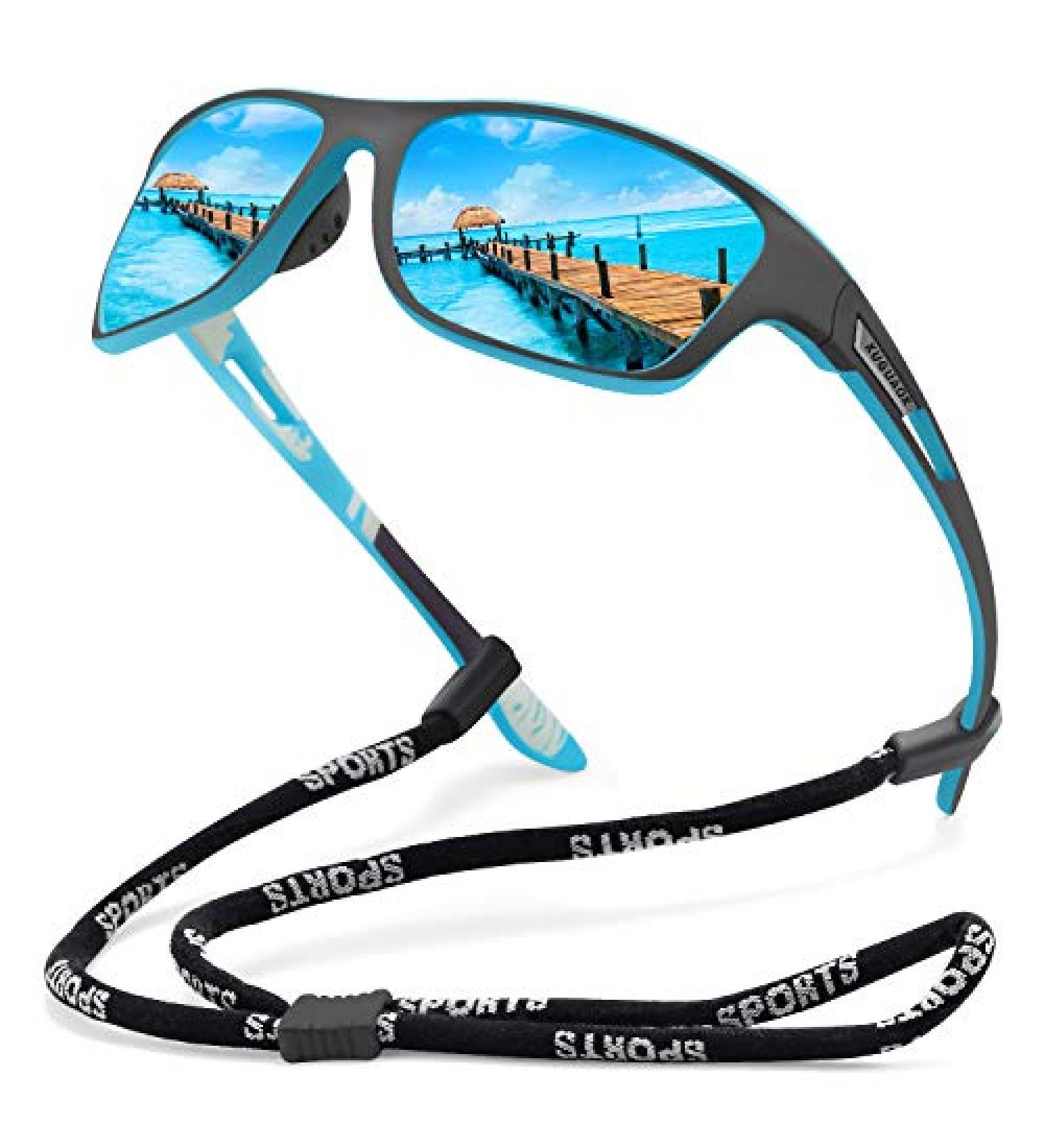 KUGUAOK Polarized Sports Sunglasses for Men - Blue Mirror | 100% UV Protection - Buy Online on GoSupps.com