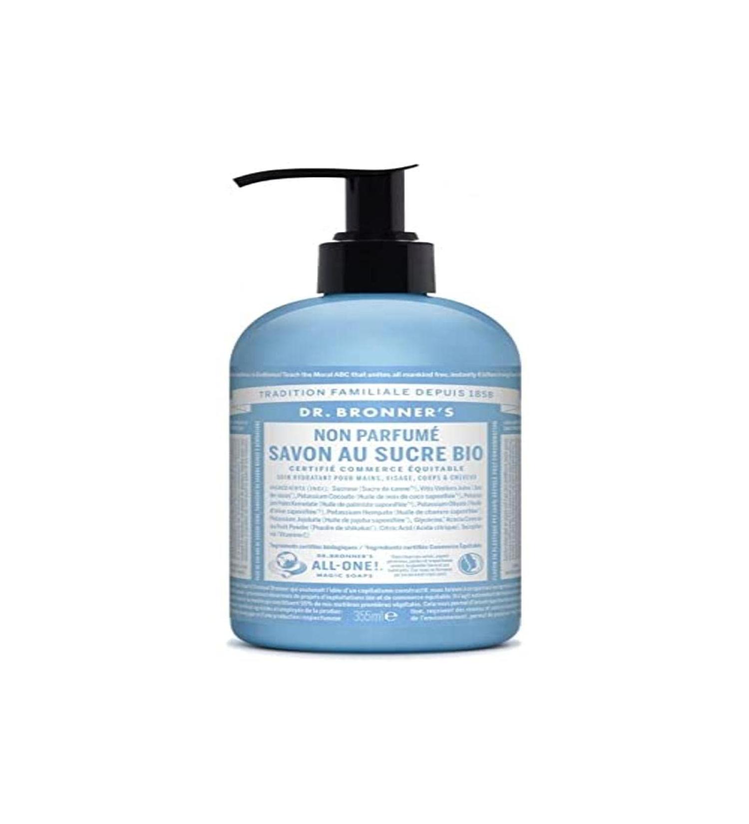 Dr Bronner's Organic Sugar Liquid Soap Unscented Pump Bottle 355 ml