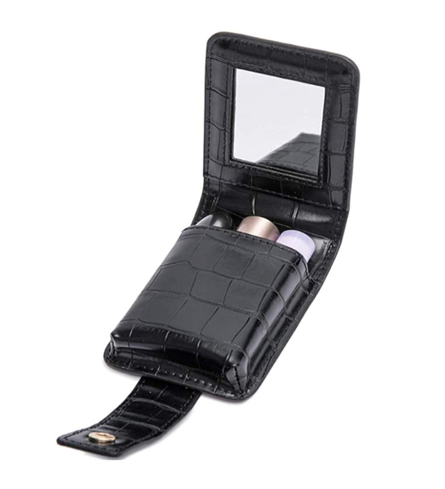HSK_Mall Mini Lipstick Case with Mirror - Portable Lipstick Holder for Purse, Travel Makeup Pouch - Black - Buy Online on GoSupps.com
