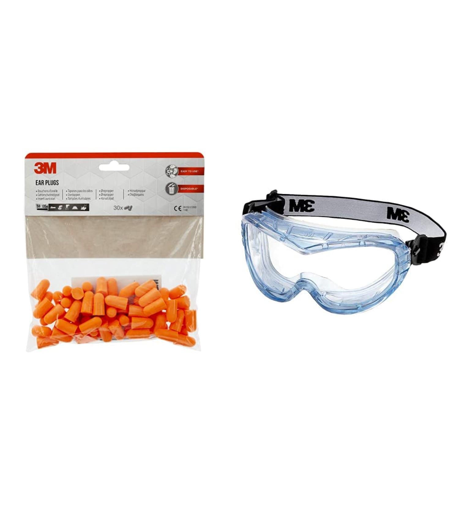 3M Hearing Protection Plug 1100 & Full-Sided Safety Glasses Set - 30 Pairs Soft Foam Earplugs + PVC Coated 31-Part Bundle for Ultimate Hearing Protection - Buy Online on GoSupps.com