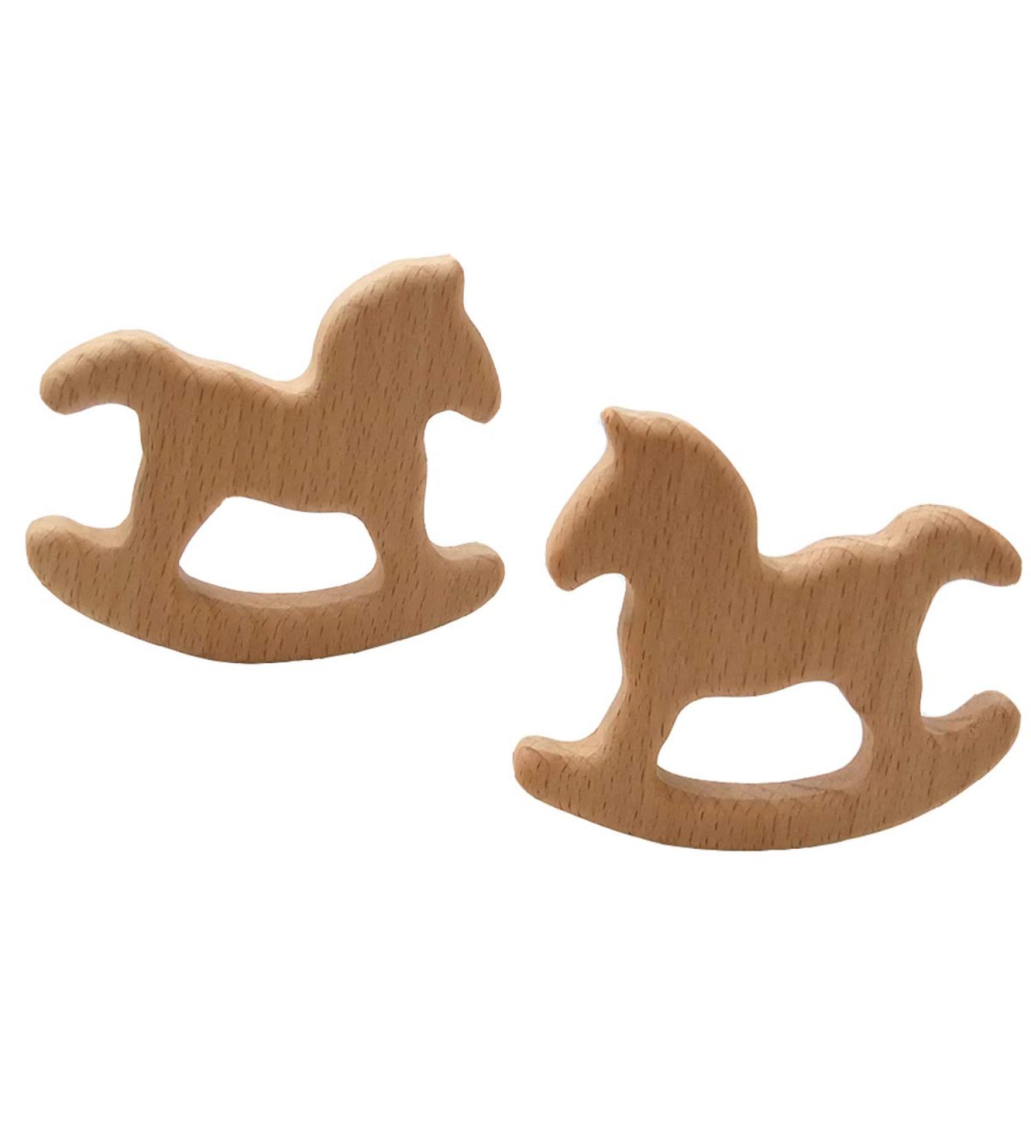 Alenybeby 2pcs Wooden Trojan Horse Teething Necklace | Natural Beech Animal Shape Nursing Pendant | Handmade DIY Accessory for Babies - Buy Online on GoSupps.com