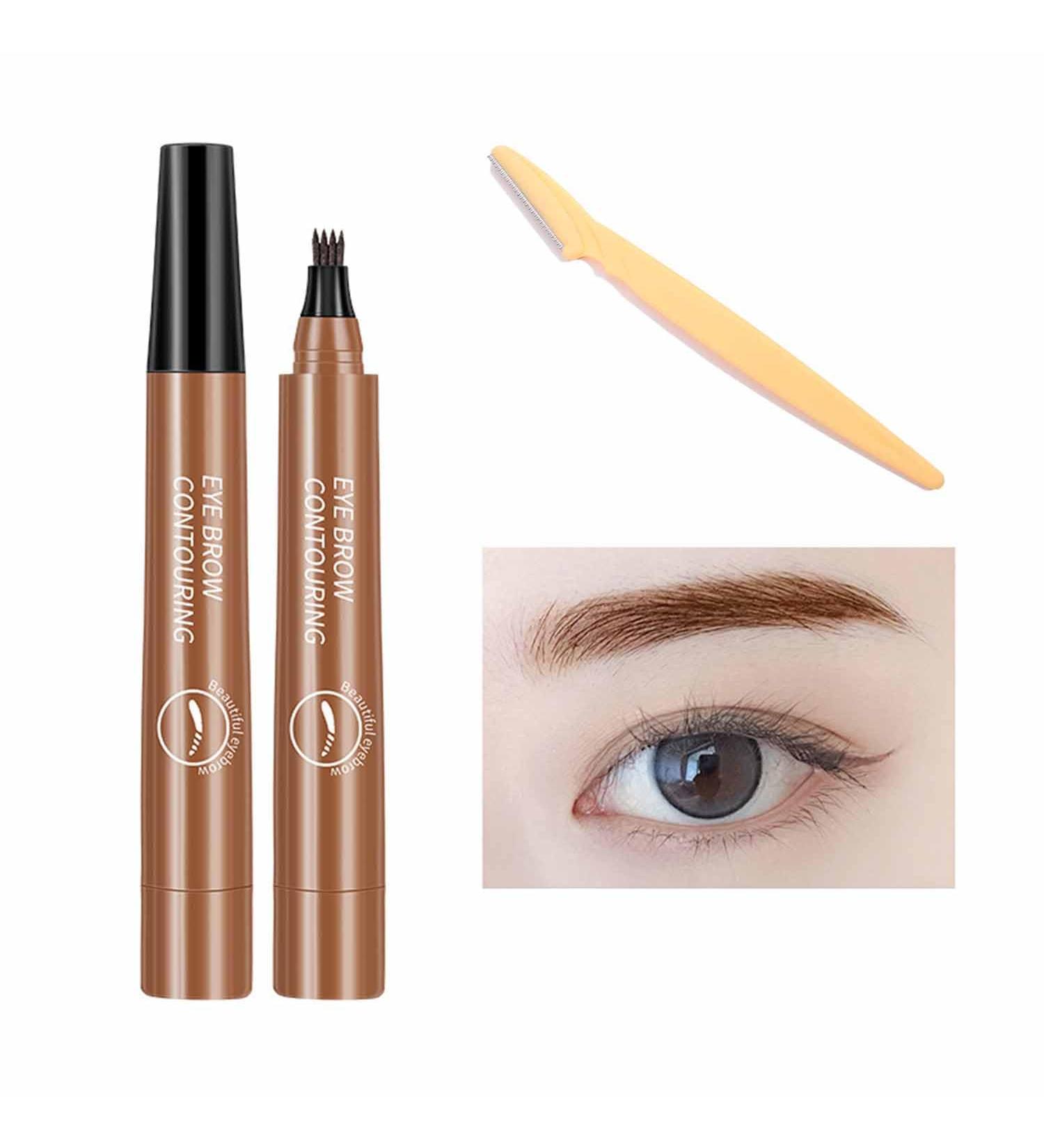 Lightsbetter Waterproof Brow Pen Microblading Eyebrow Pen Lightbetter Eyebrow Pen Natural Precise 4 Point Eyebrow Pencil (Light brown) - Buy Online on GoSupps.com