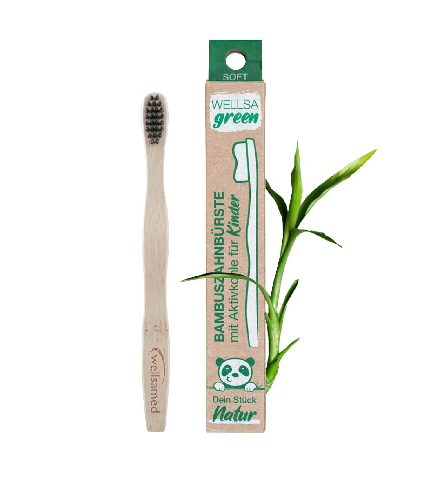 Buy Wellsamed Wellsagreen Bamboo Children's Toothbrush | Soft Activated Carbon Bristles | Eco-Friendly & Sustainable Kids Oral Care - Buy Online on GoSupps.com