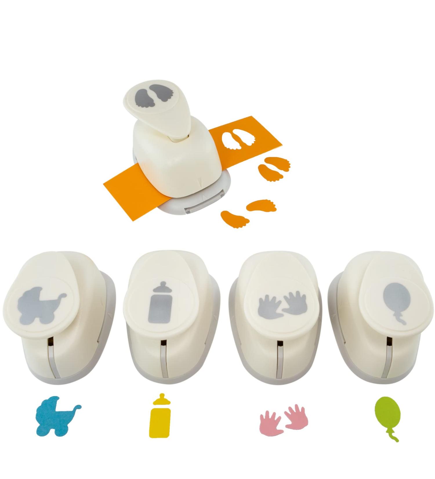MCE-Commerce A689935 Motif Stand Set Shower newborn baby party 5 motifs 2.54cm feet bottle stroller hands balloon plastic white set baby
