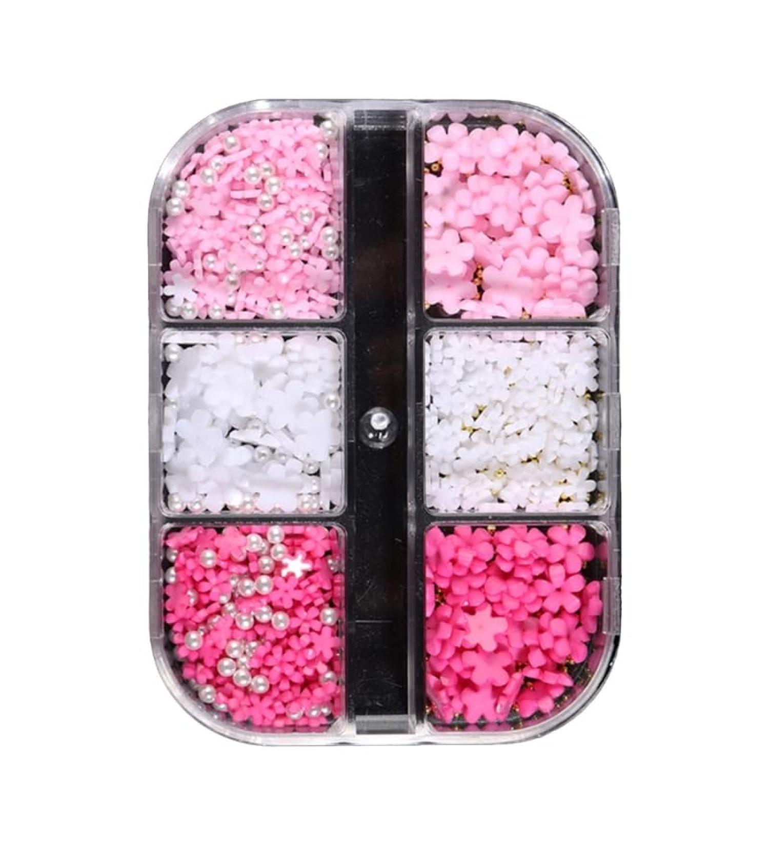 6 Grids Flower Nail Parts Decoration Mixed Steel Beads Gems Charms Floral Steel Beads Manicure Decoration Accessories Flower Nail Charms for Women - Buy Online on GoSupps.com