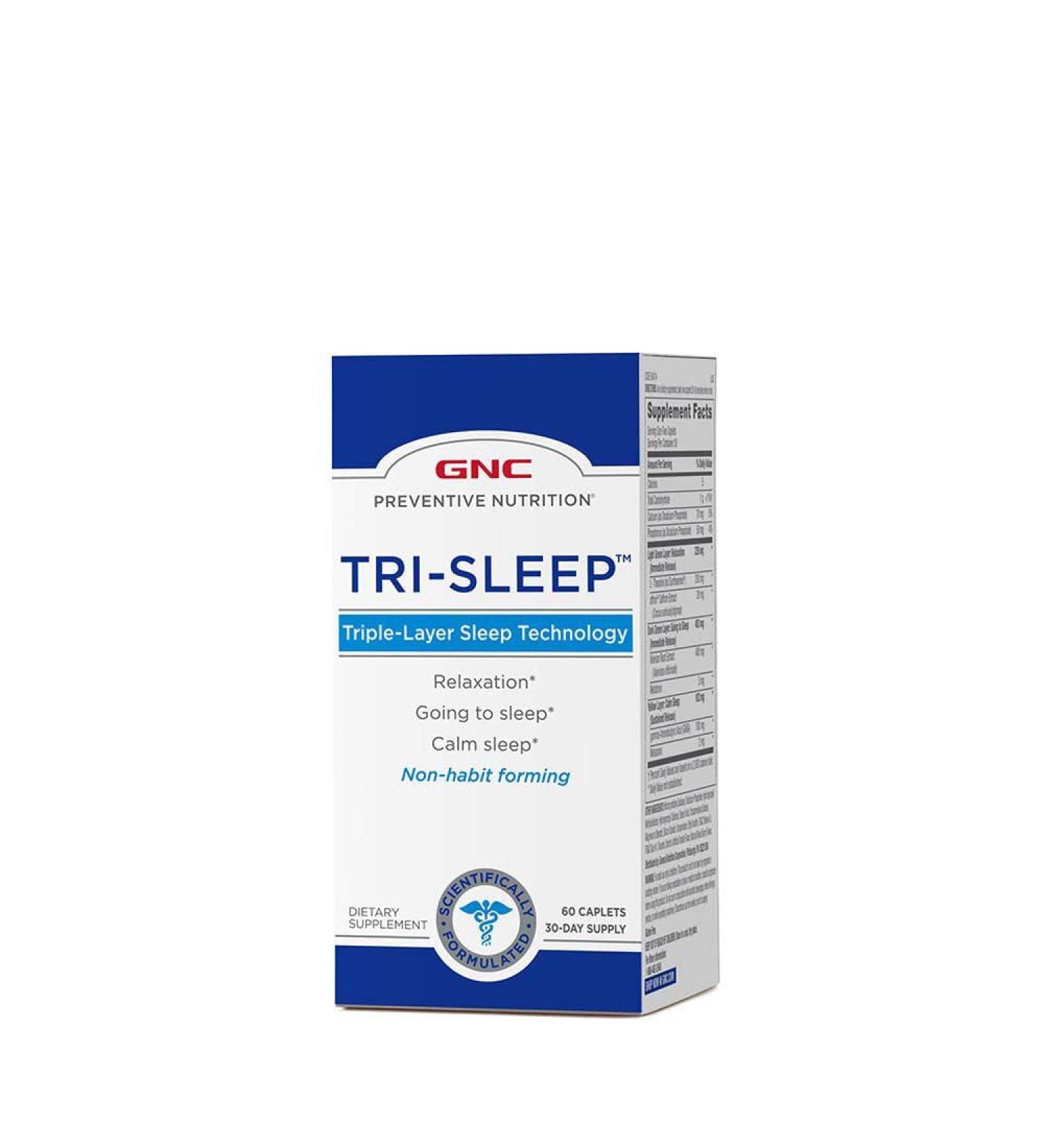 GNC Preventive Nutrition Tri-Sleep Calm Sleep and Relaxation 60 Caplets - Buy Online on GoSupps.com