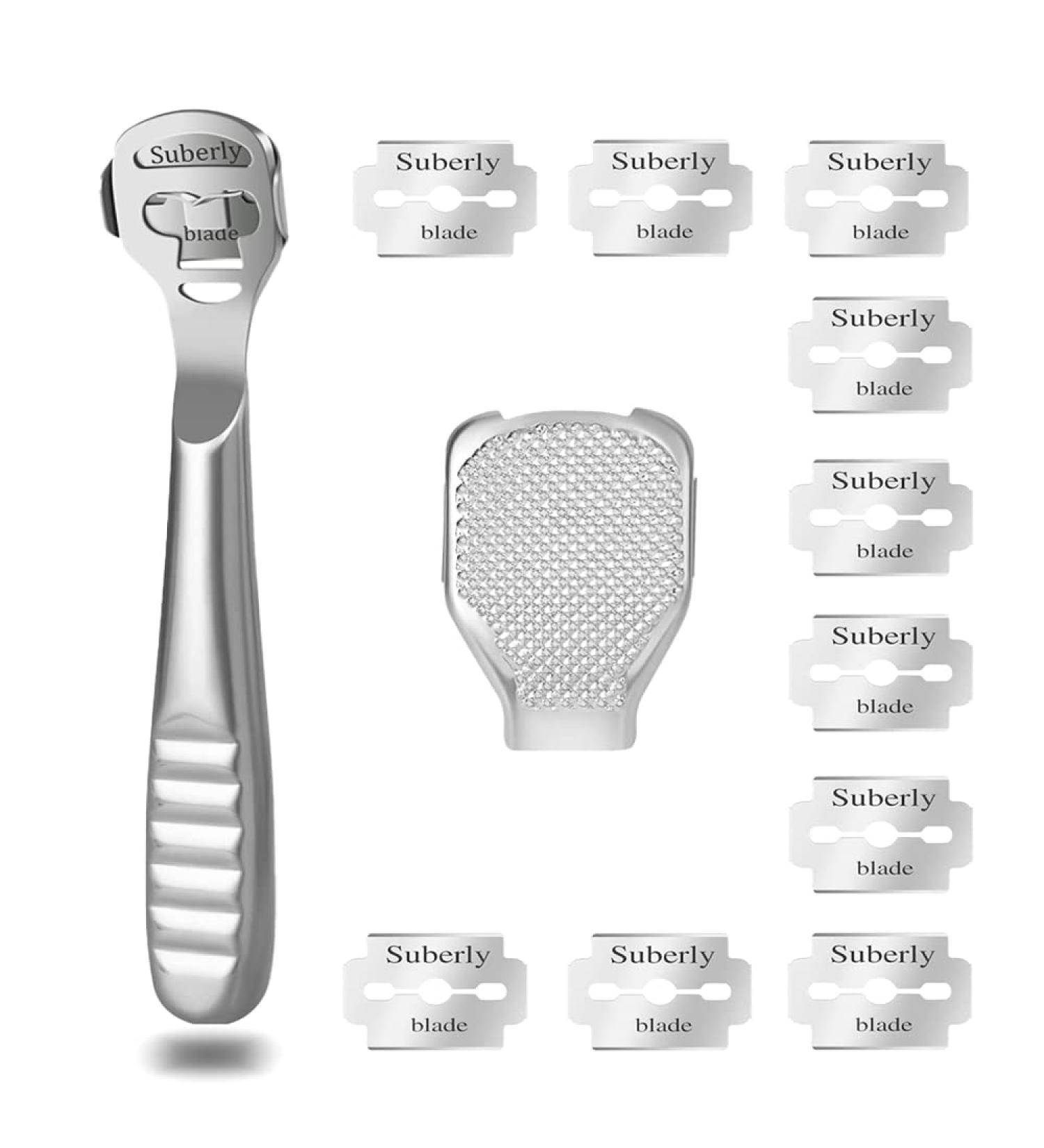 Stainless Steel Callus Planer Set - Foot Care Kit with 10 Replacement Blades & Callus Rasp Head | International Shipping Available - Buy Online on GoSupps.com