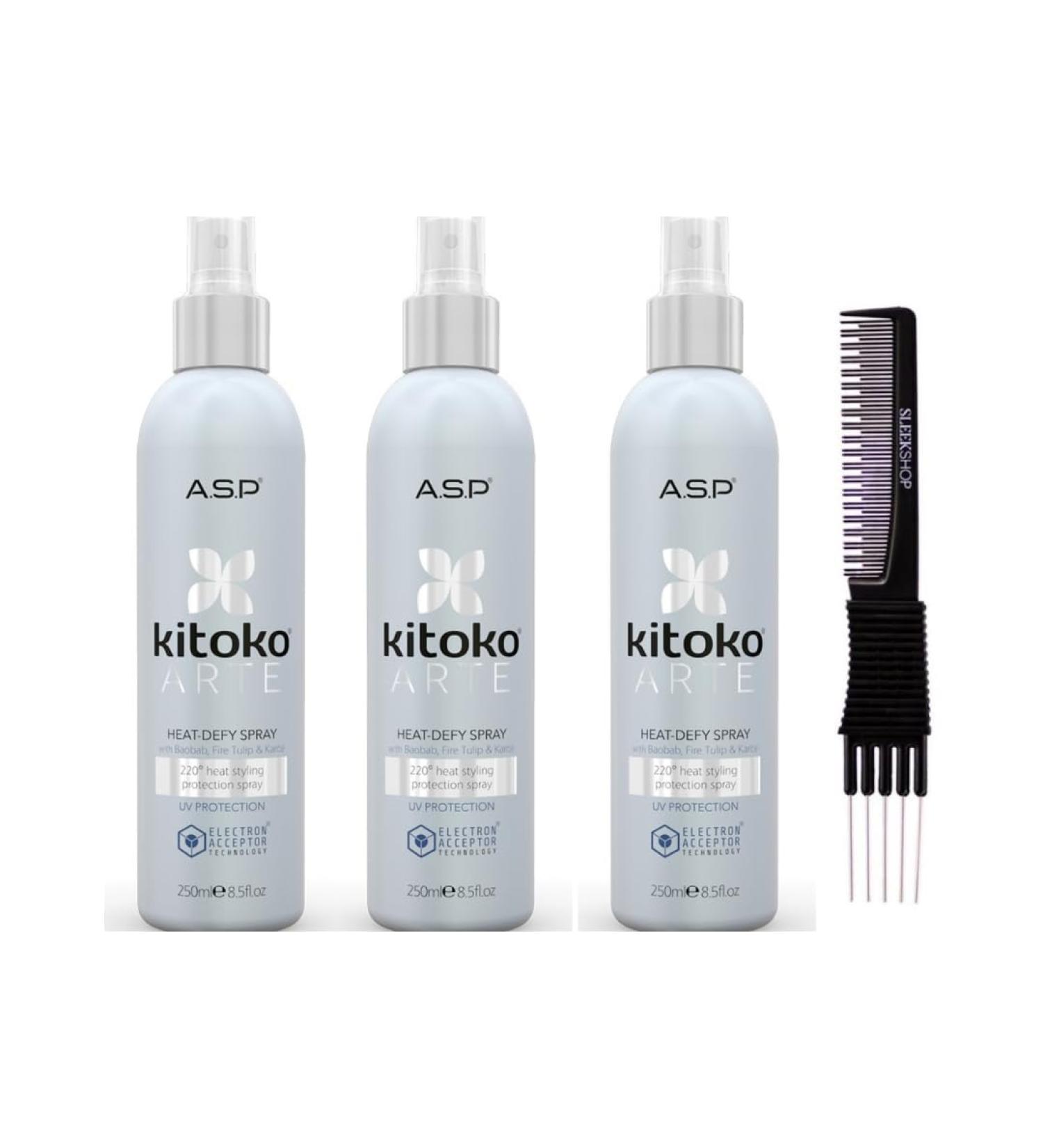 yper Affinage Asp Luxury Kitoko Arte Heat Defy Spray (8.5 oz) with Teasing Comb Pack 3